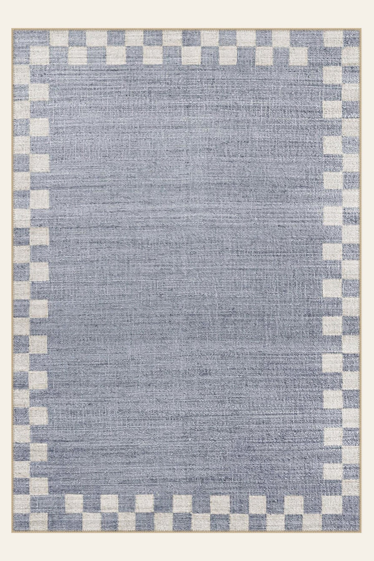 Harbor Check washable rug, a blue and cream check with a flatweave look