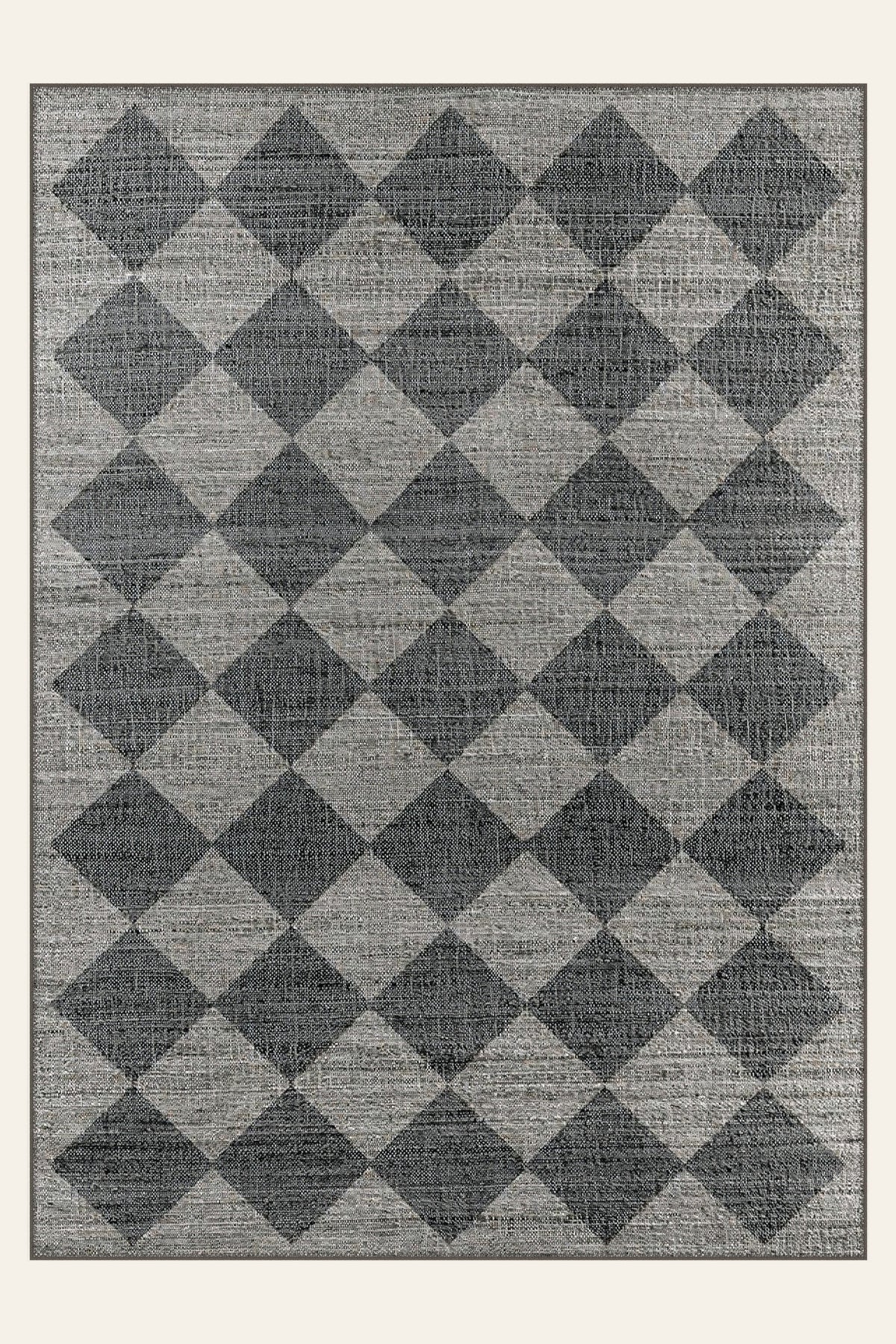 Tapis lavable Harlequin Slate, un treillis de losanges ardoise et crème