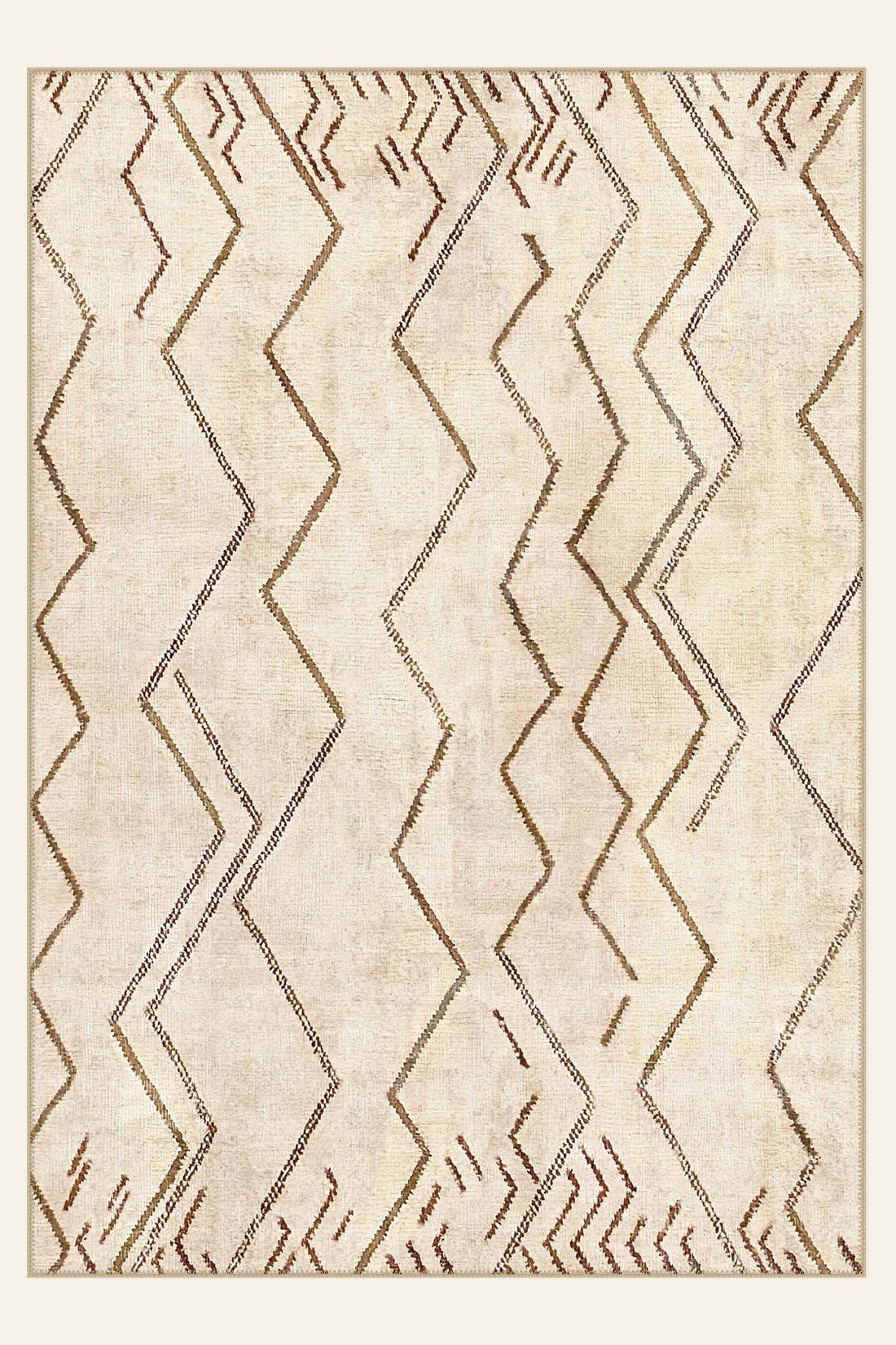 Zigzag Nomad washable rug, a cream and neutral zigzag field