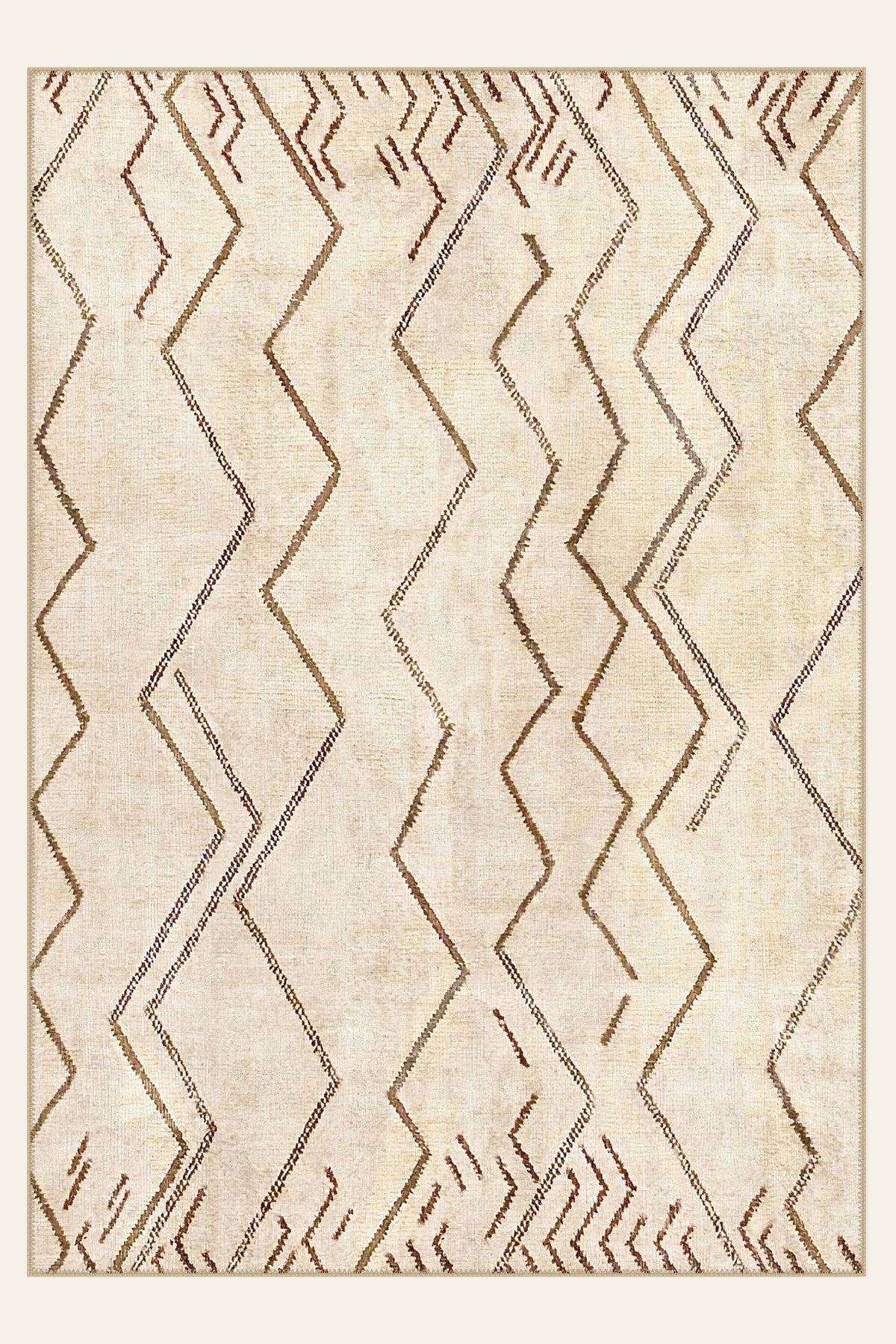 Tapis lavable Zigzag Nomad, un champ en zigzag crème et neutre