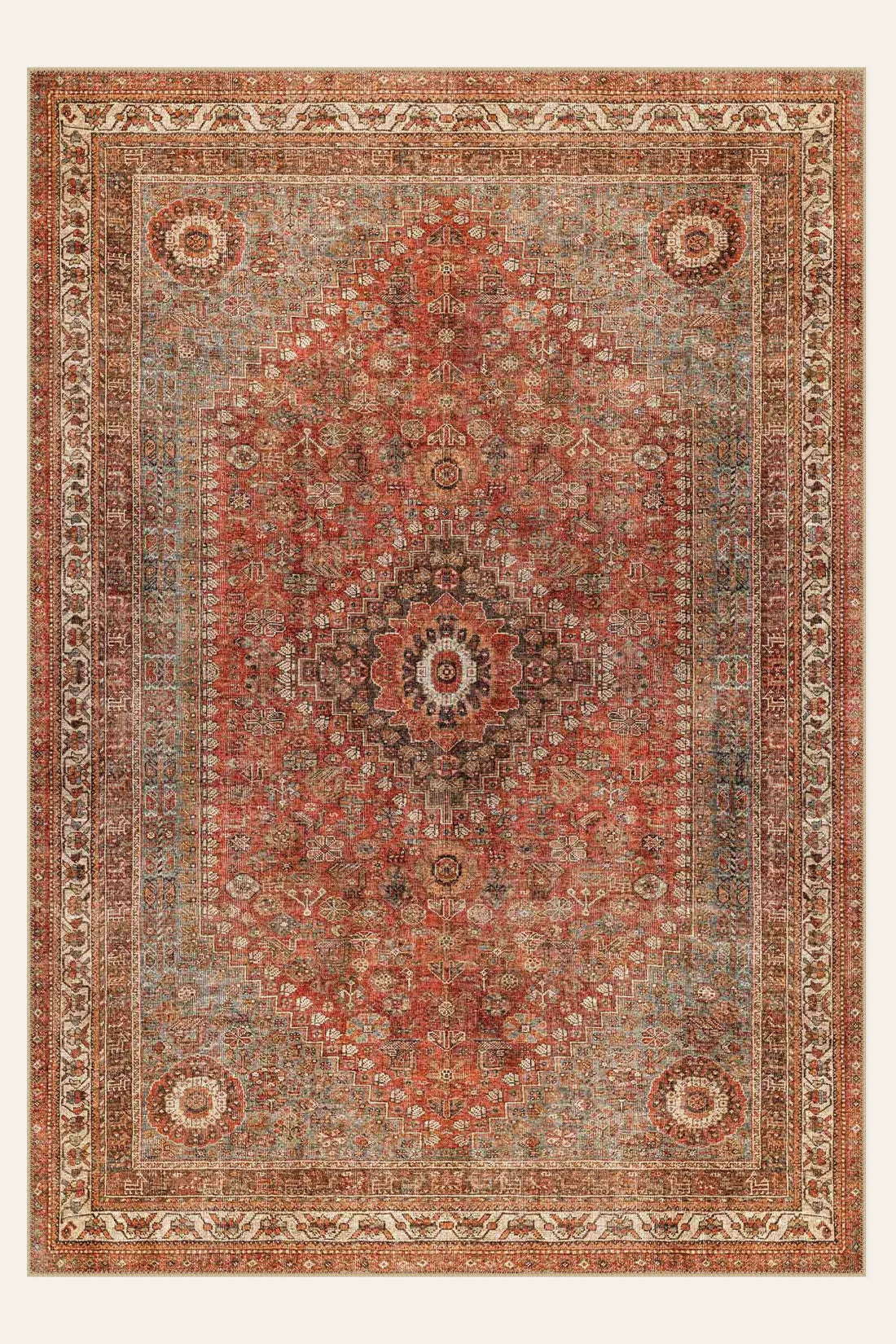 Rustic Heriz washable rug, an antique Heriz medallion rewoven in a washable construction