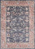 Navy Rosette - Washable Rug - RP2043 (Custom Size)