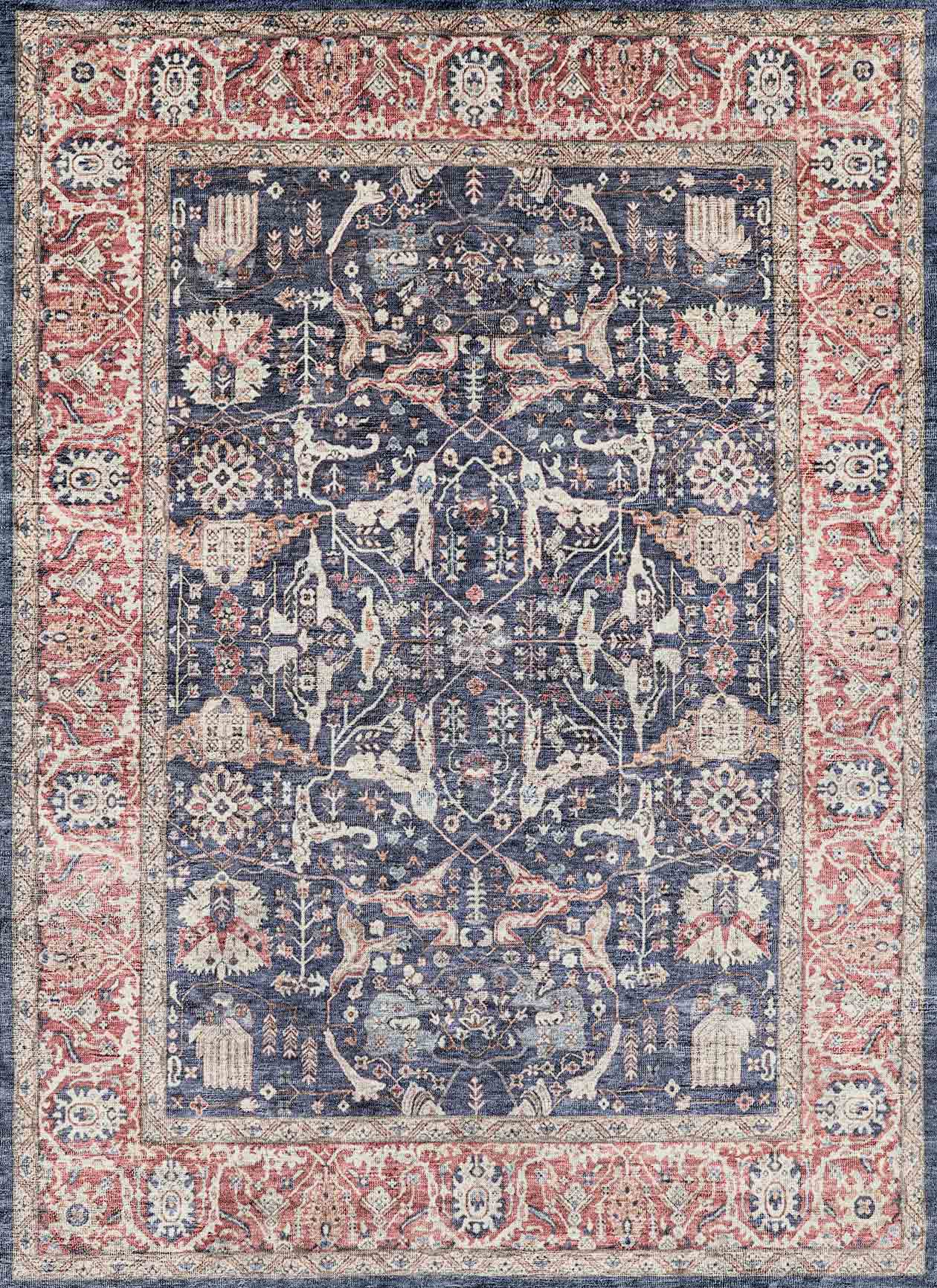 Navy Rosette - Washable Rug - RP2043 (Custom Size)