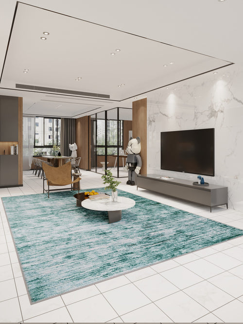 Aegean Wash Turquoise washable area rug in a styled room, rectangular, low-pile cotton blend