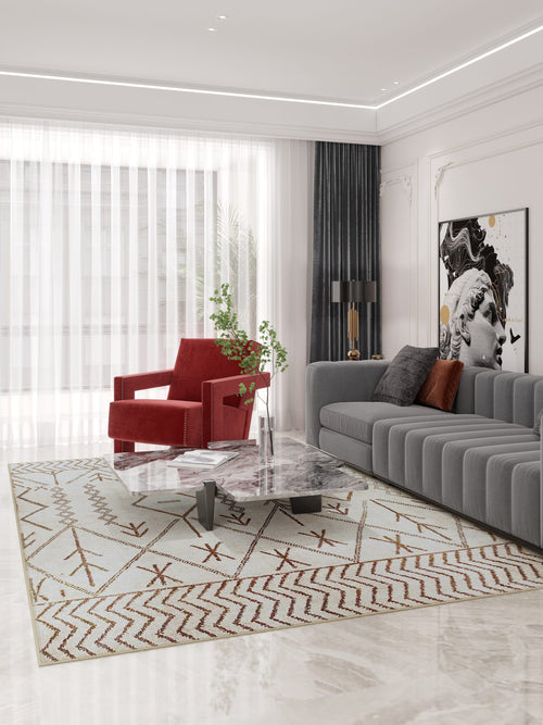 Atlas Whisper washable area rug in a styled room, rectangular, low-pile cotton blend