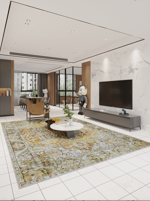Ember Medallion washable area rug in a styled room, rectangular, low-pile cotton blend