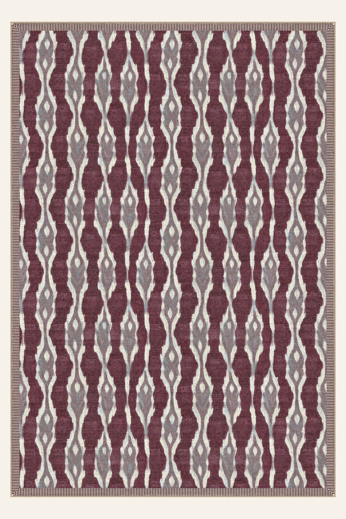 Tapis lavable Ikat Spindle Mulberry, forme rectangulaire, vu de dessus