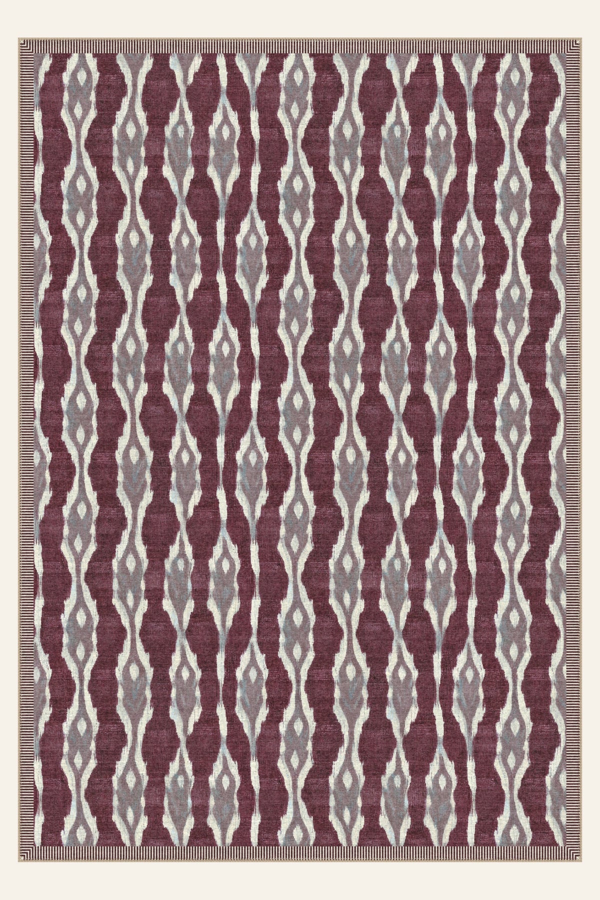 Ikat Spindle Mulberry washable rug, rectangle shape, top view