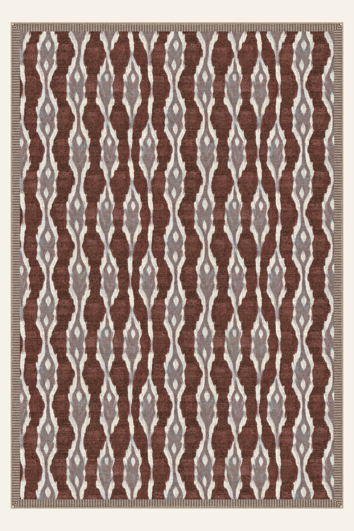 Ikat Spindle Rust washable rug, rectangle shape, top view
