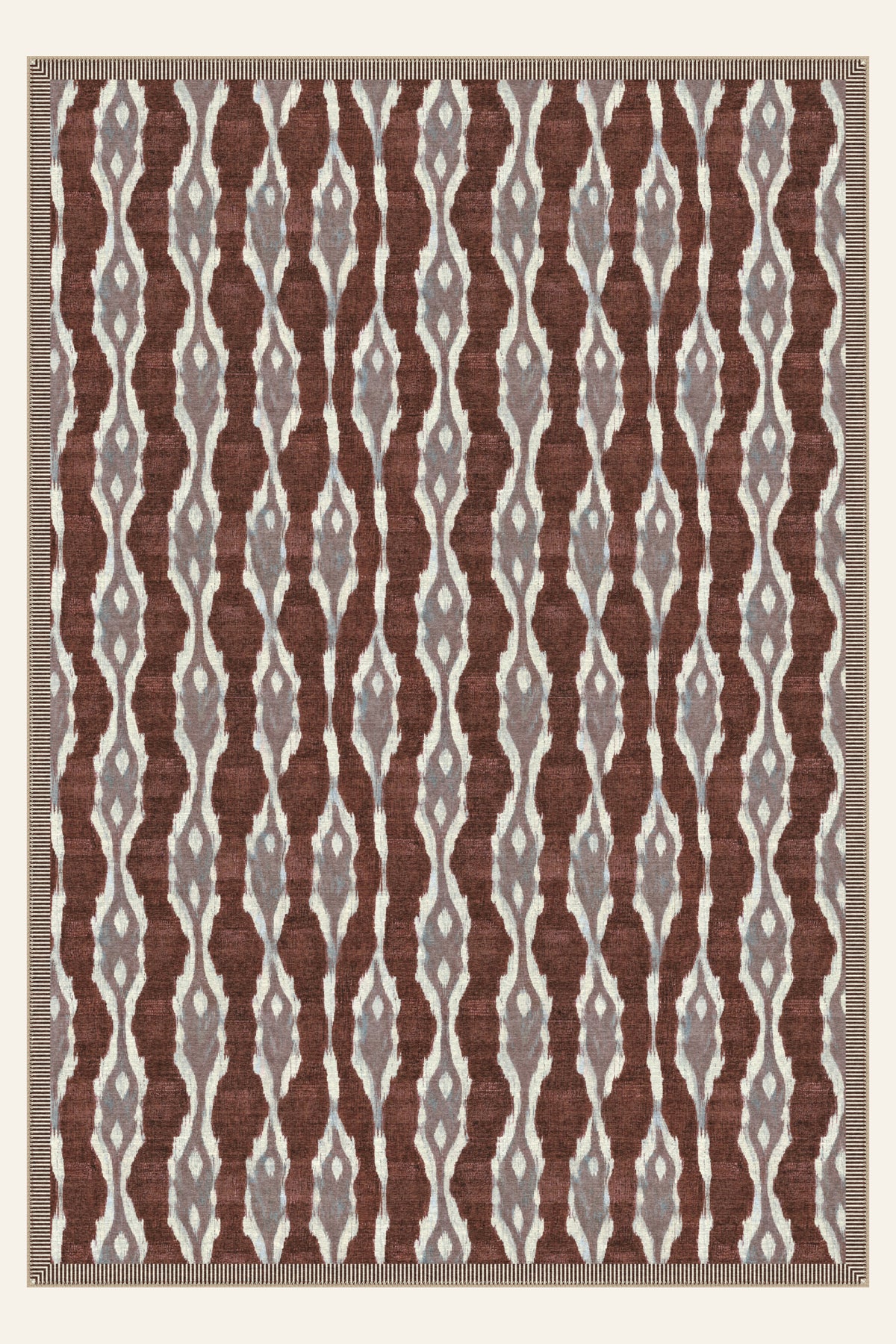Alfombra lavable Ikat Spindle Rust, forma rectangular, vista superior