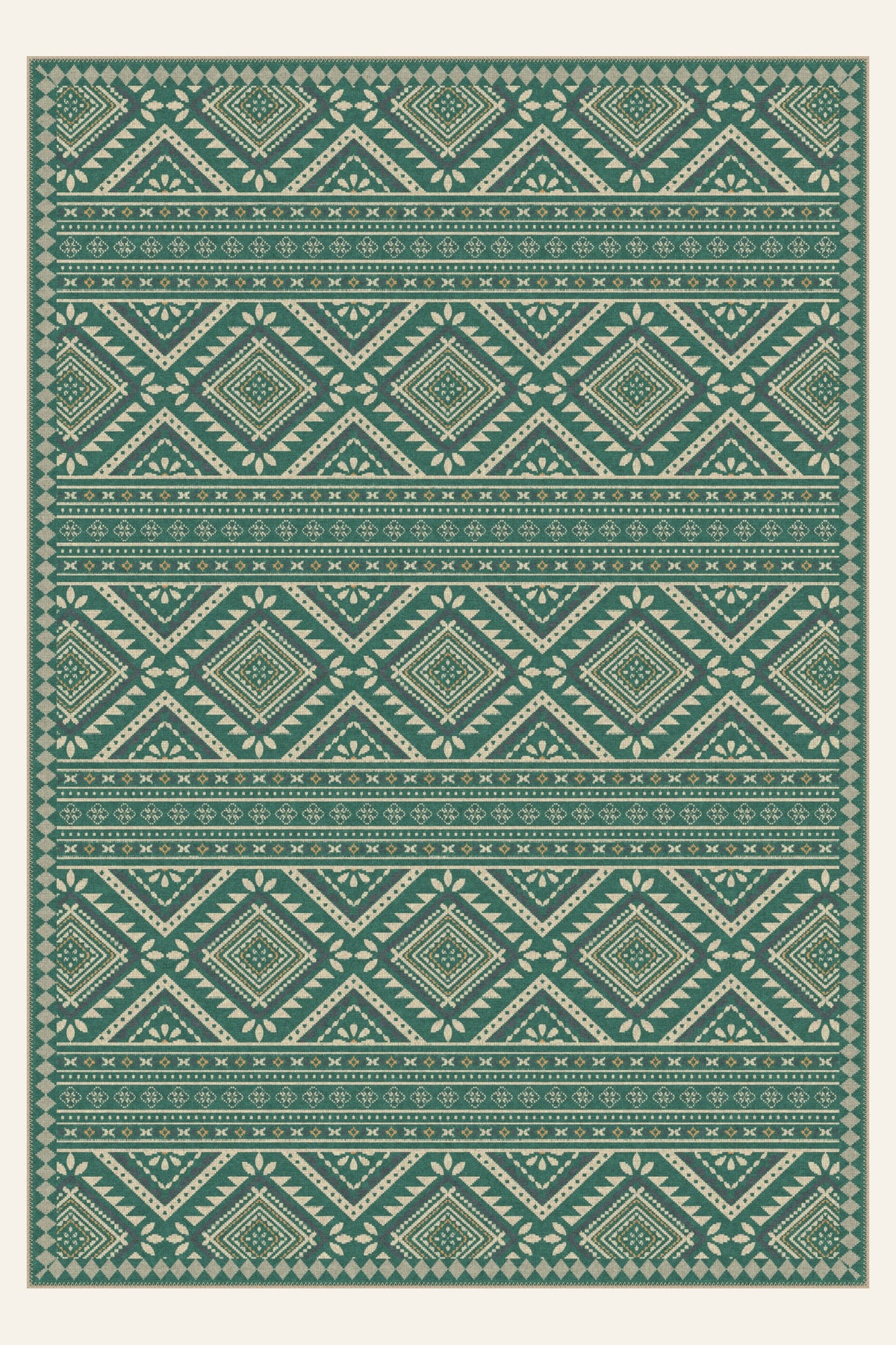 Tapis lavable Lozenge Kilim Teal, forme rectangulaire, vu de dessus