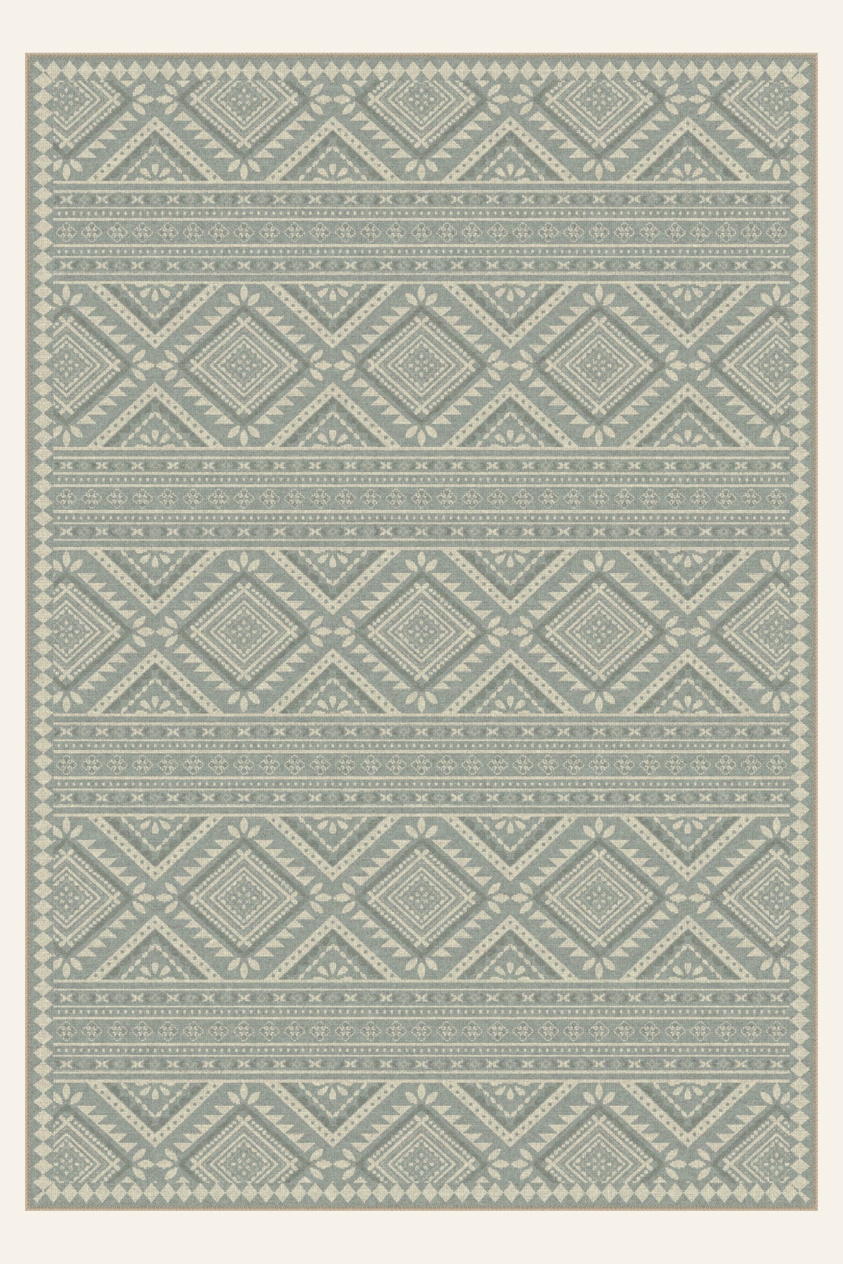 Alfombra lavable Lozenge Kilim Sage Gray, forma rectangular, vista superior