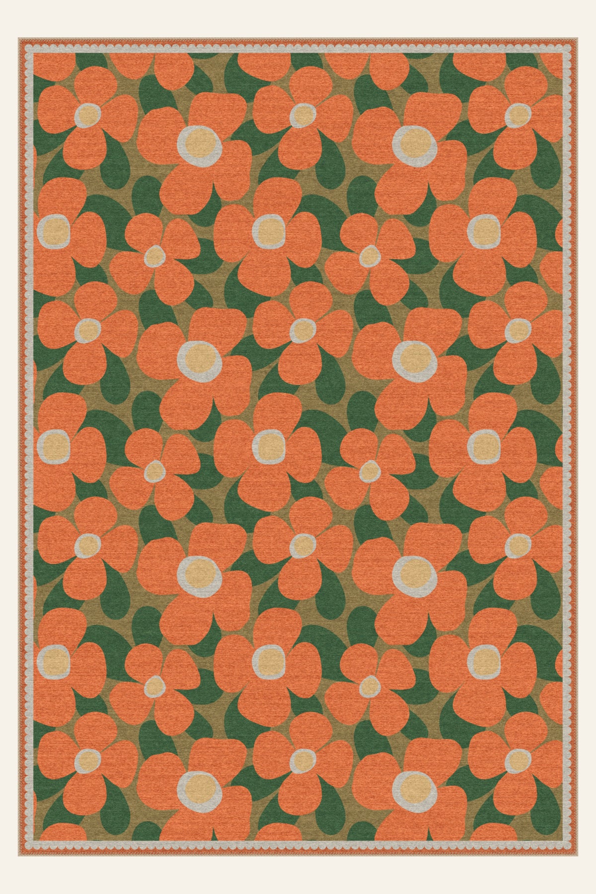 Tapis lavable Mod Petal Tangerine, forme rectangulaire, vu de dessus