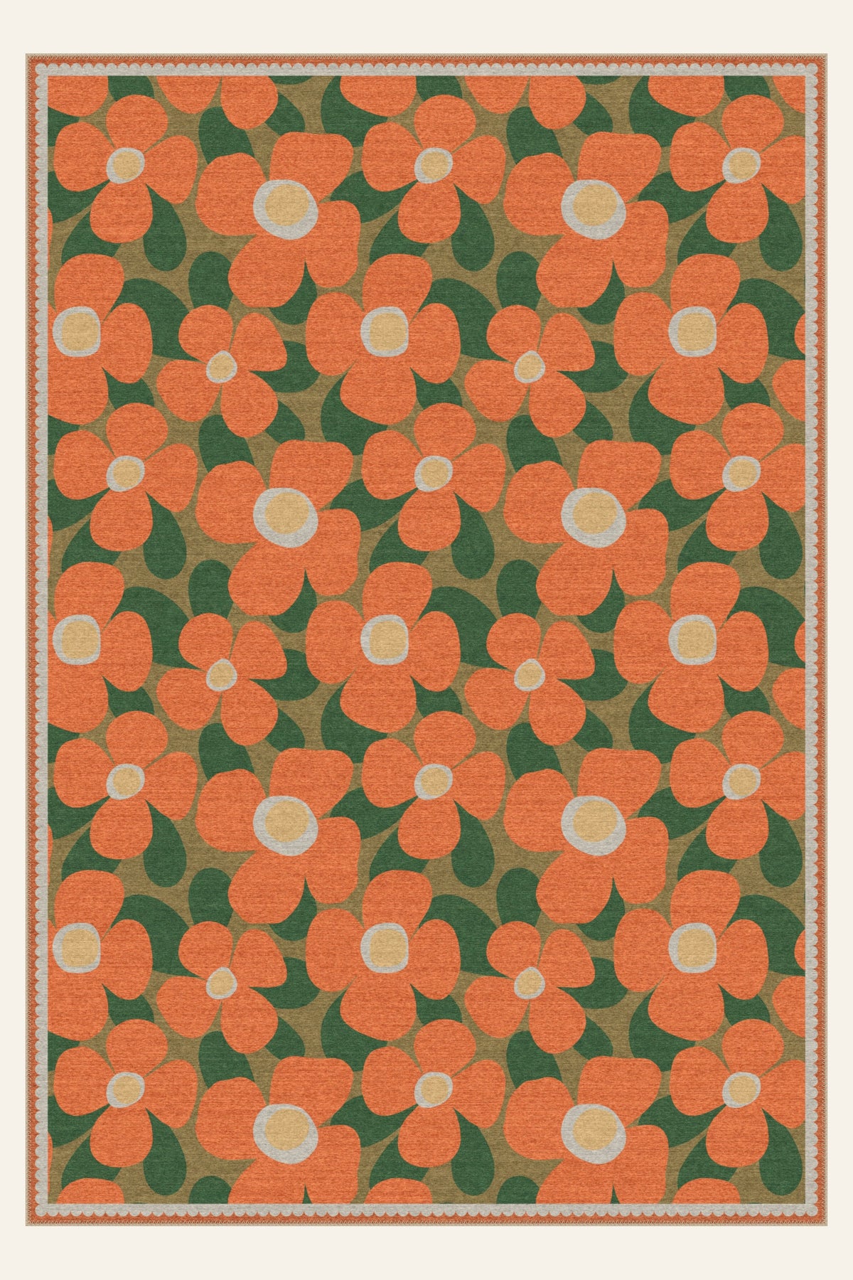 Mod Petal Tangerine washable rug, rectangle shape, top view