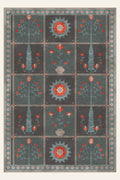 Folk Orchard Slate Blue washable rug, rectangle shape, top view