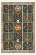 Alfombra lavable Folk Orchard Olive, forma rectangular, vista superior