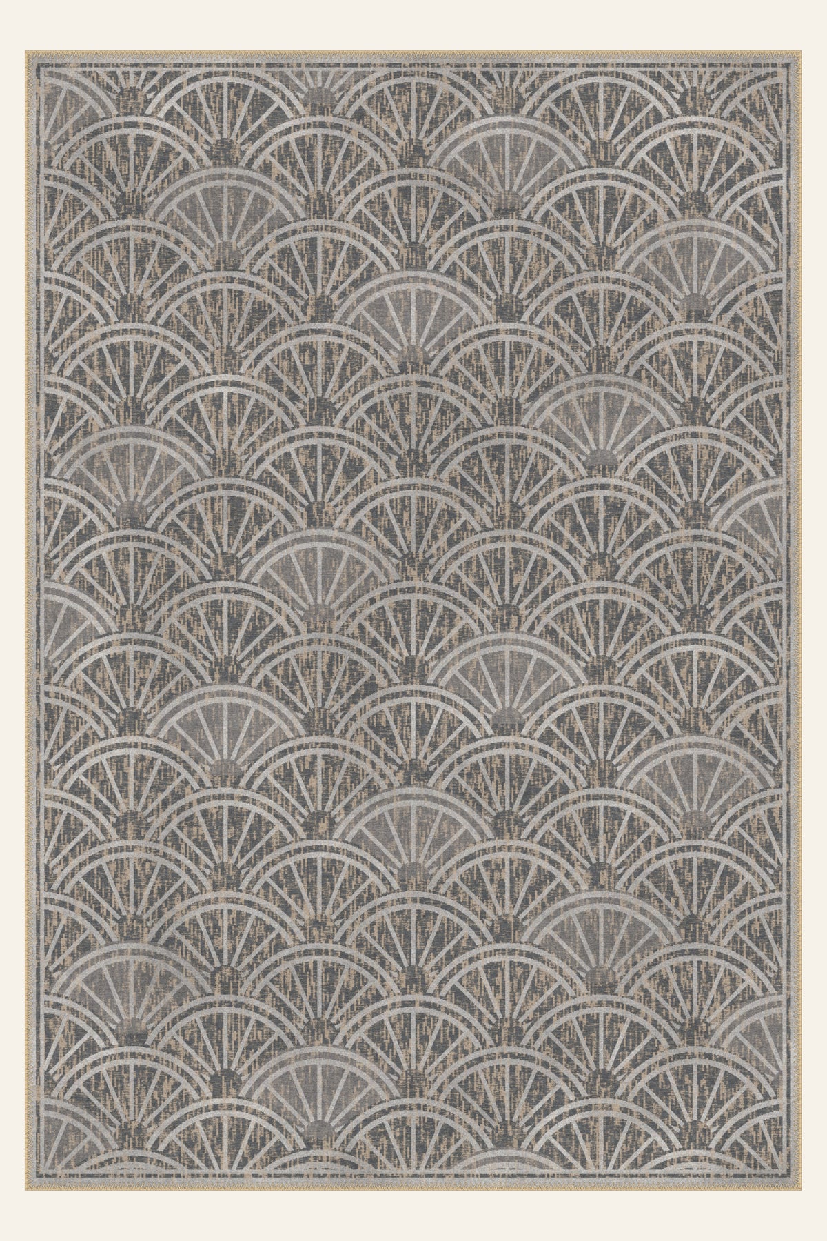 Alfombra lavable Deco Fan Charcoal, forma rectangular, vista superior