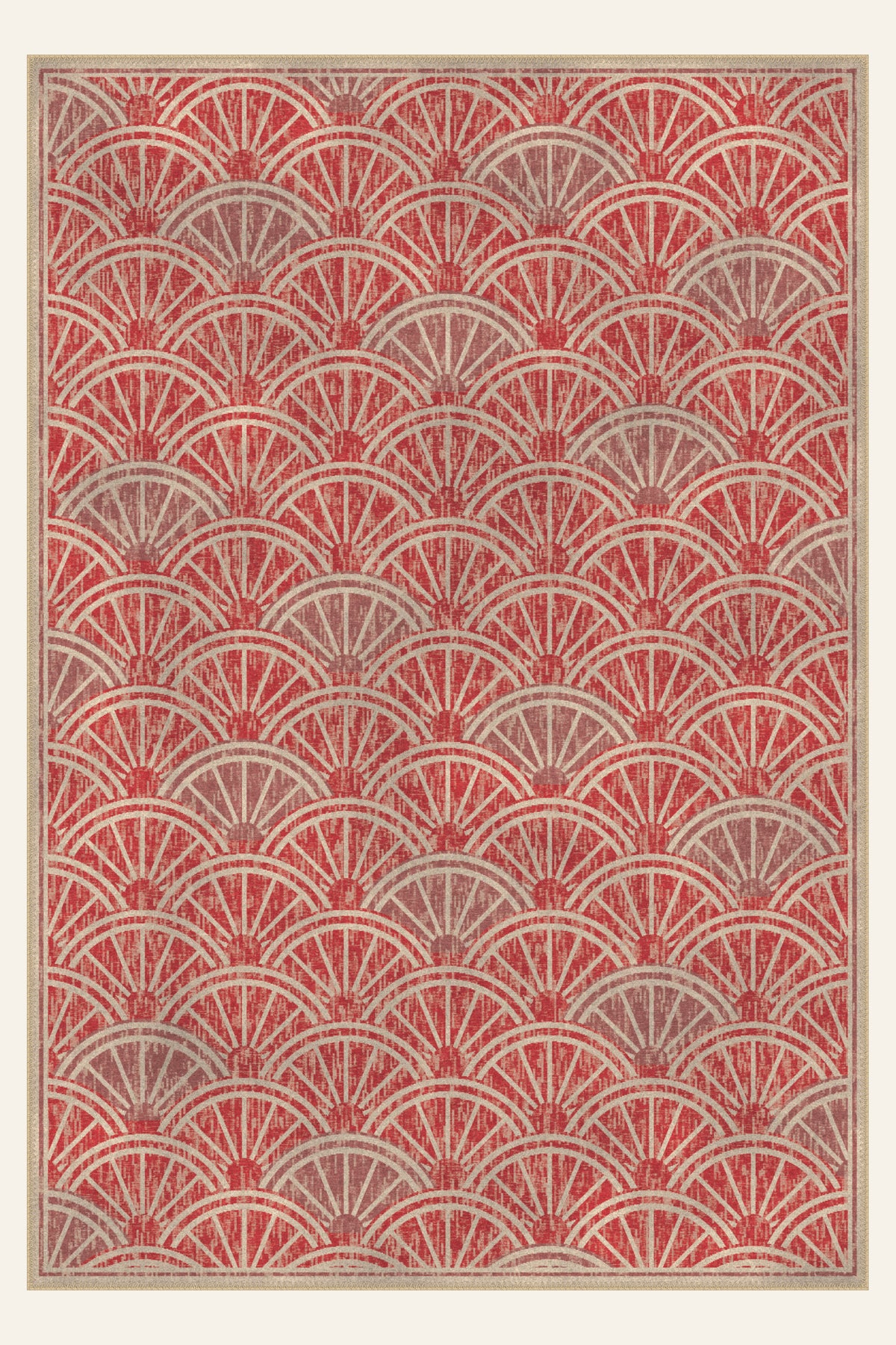 Deco Fan Crimson washable rug, rectangle shape, top view