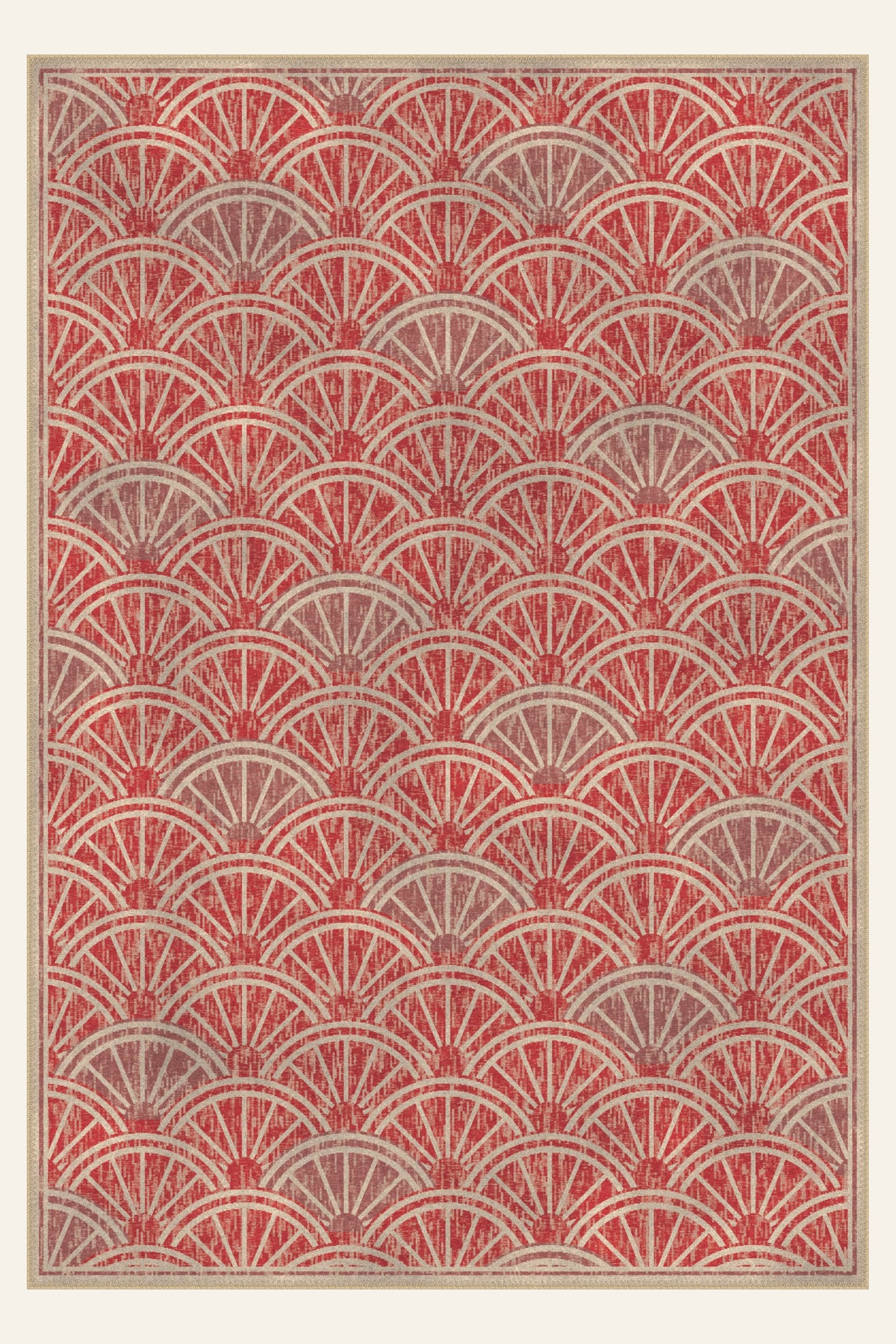 Deco Fan Crimson washable rug, rectangle shape, top view