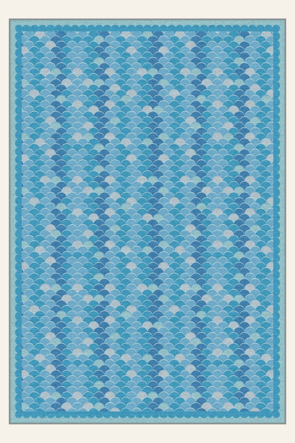 Tappeto lavabile Scallop Cascade Ocean Blue, forma rettangolare, vista dall'alto
