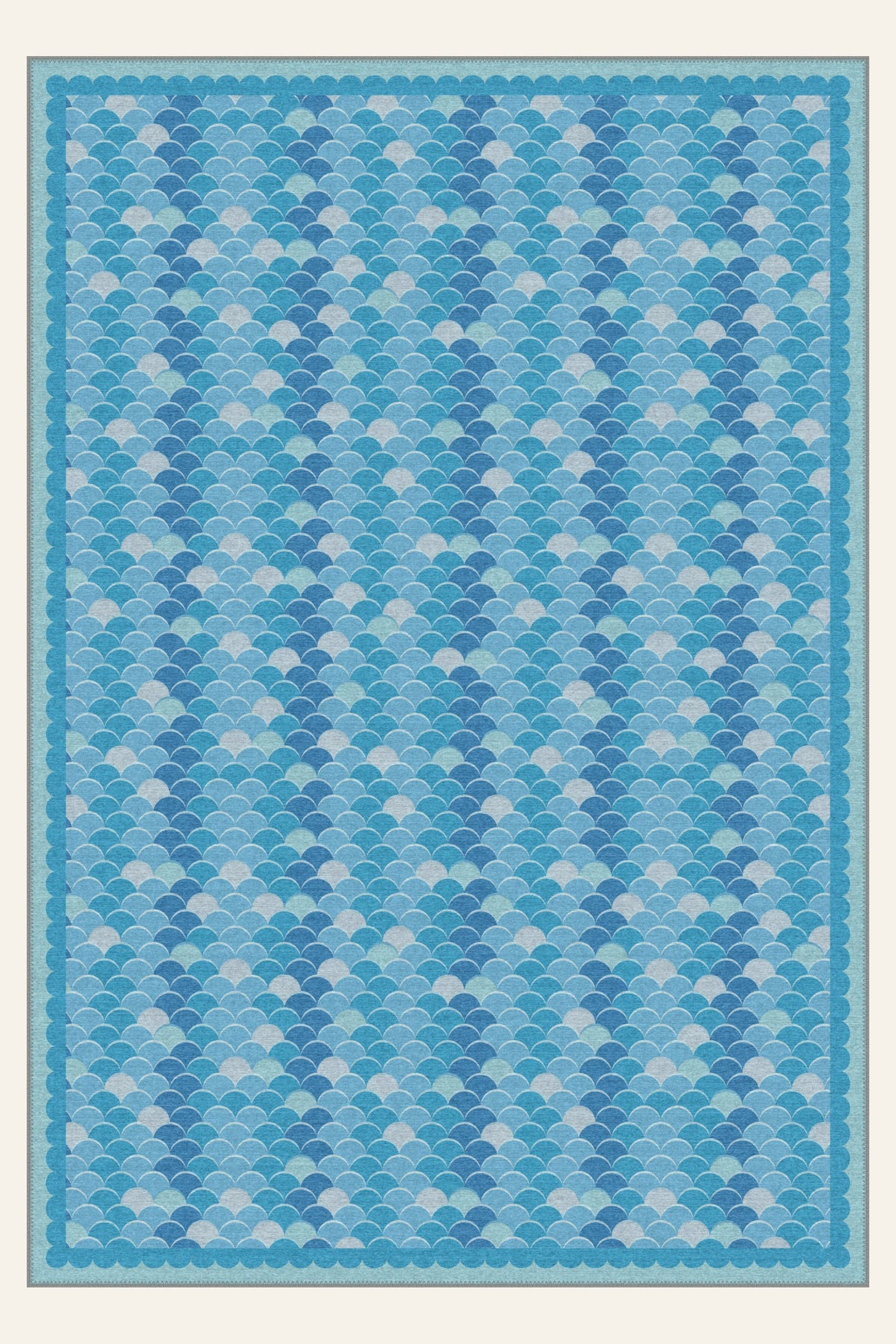 Tapis lavable Scallop Cascade Ocean Blue, forme rectangulaire, vu de dessus