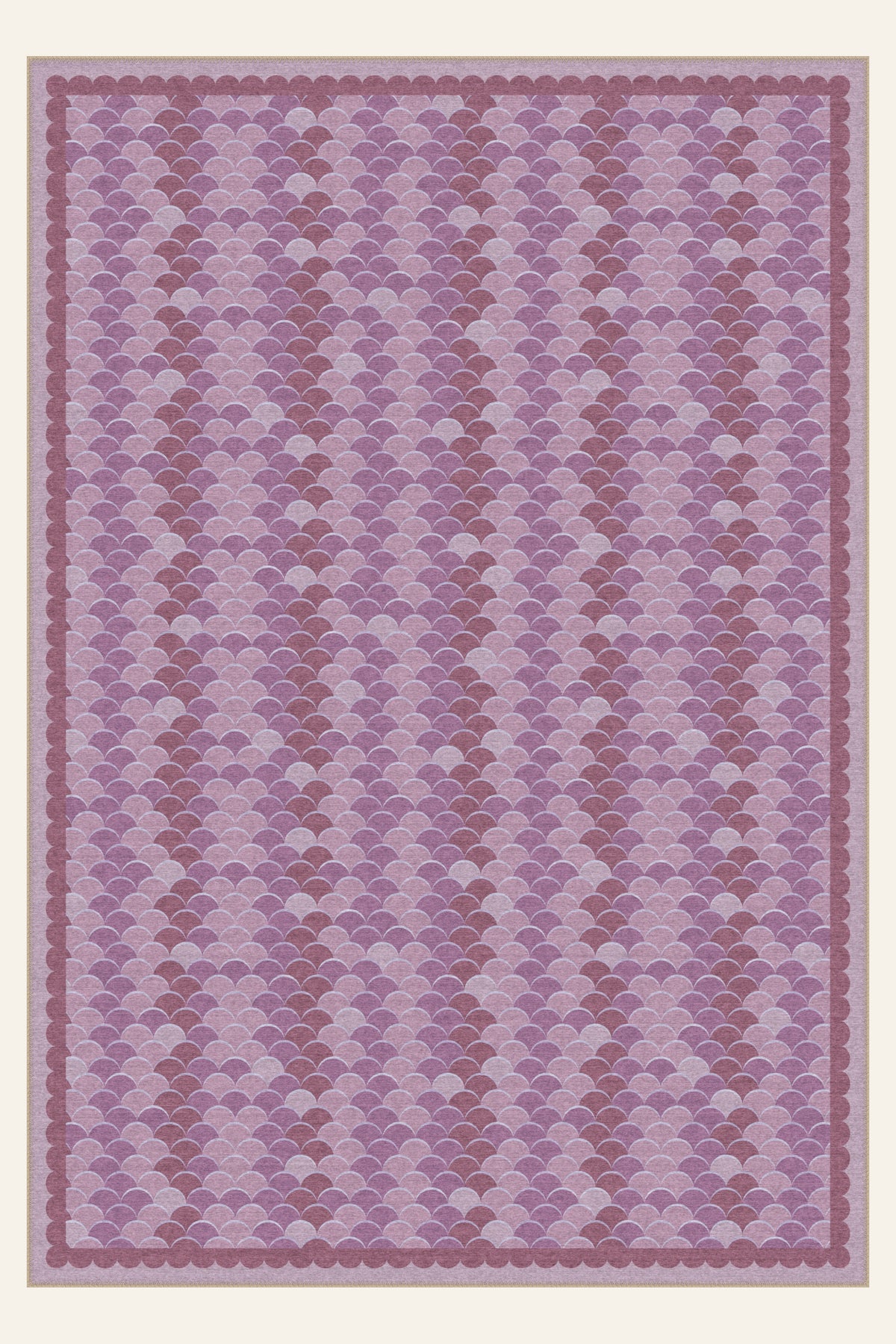 Scallop Cascade Mauve washable rug, rectangle shape, top view