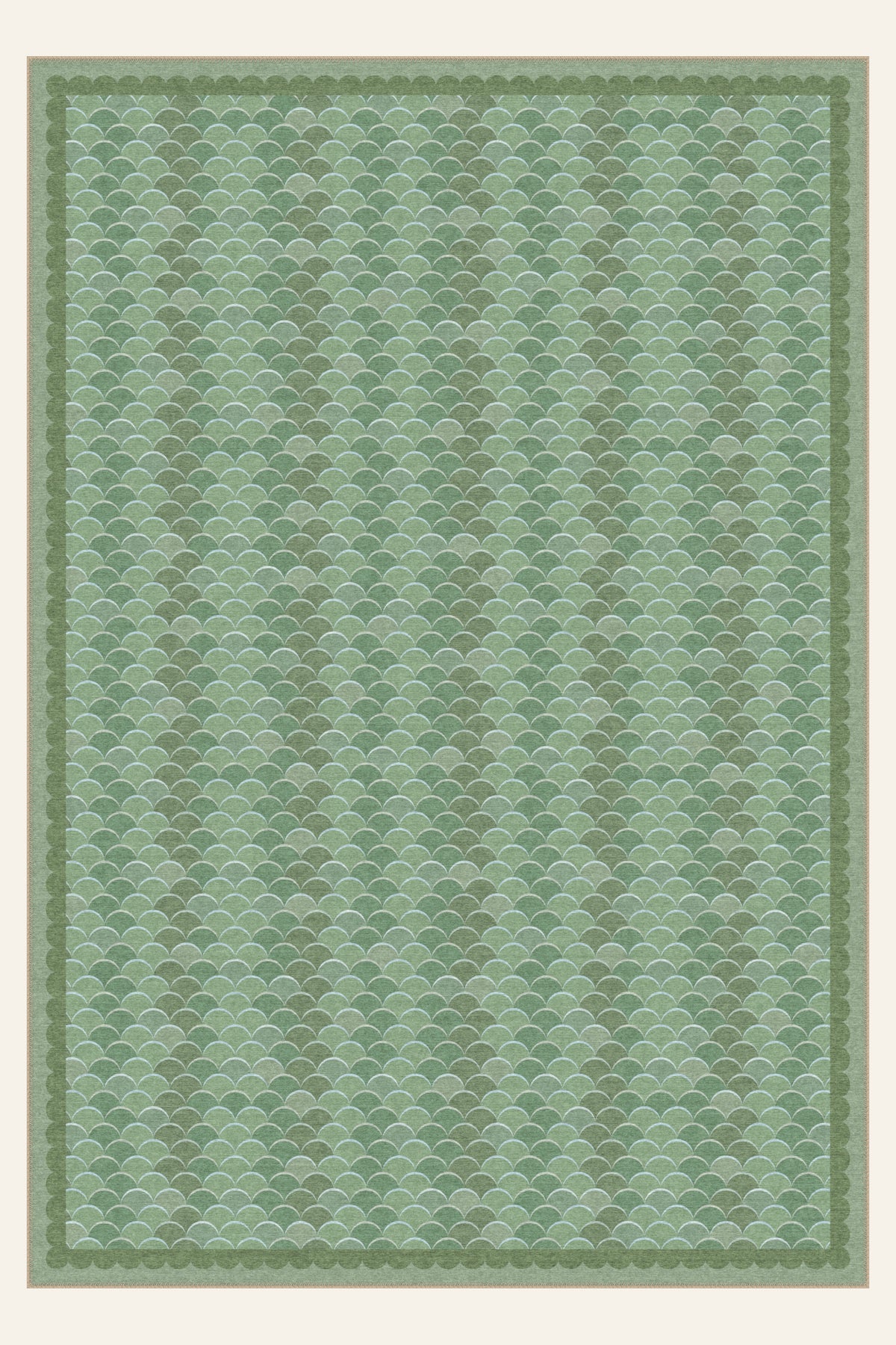 Alfombra lavable Scallop Cascade Sage Green, forma rectangular, vista superior