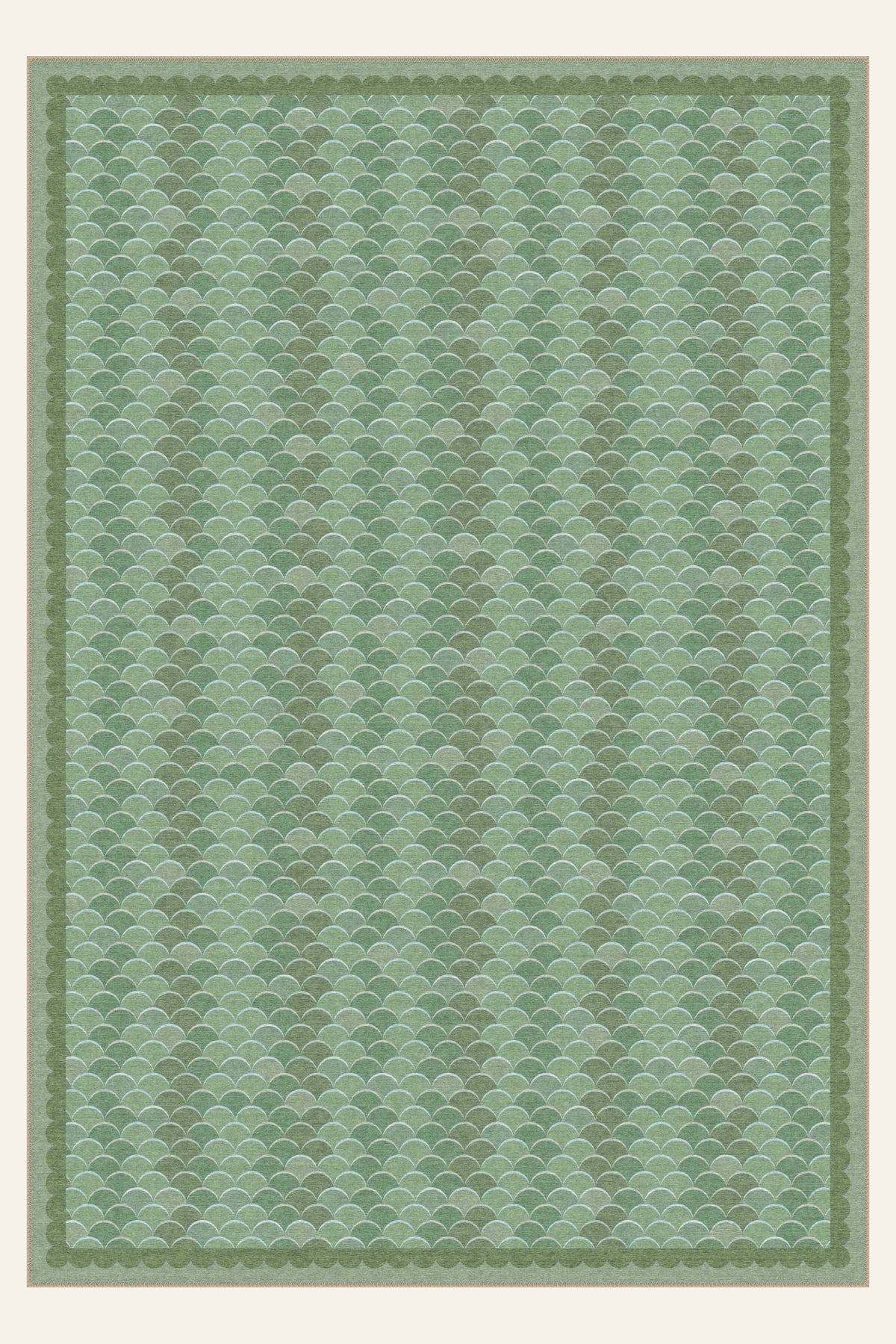 Tappeto lavabile Scallop Cascade Sage Green, forma rettangolare, vista dall'alto