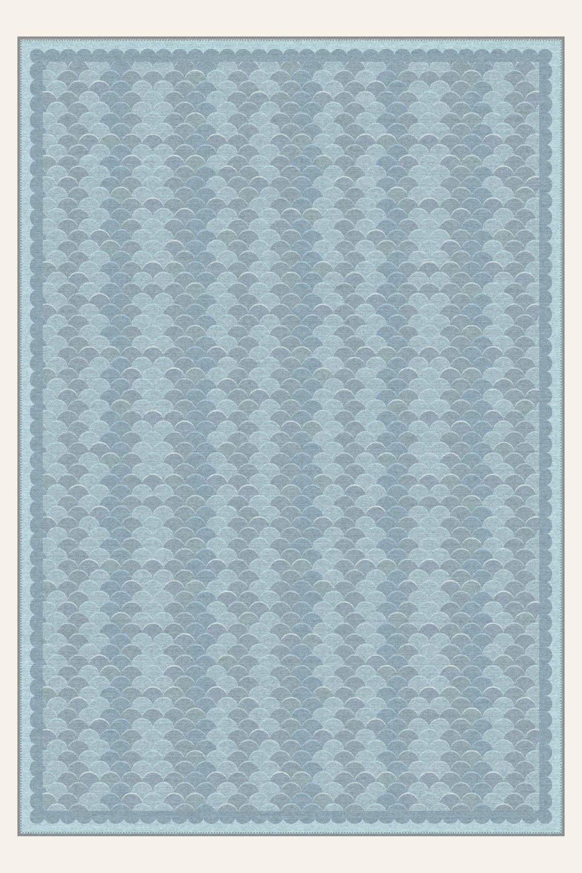 Alfombra lavable Scallop Cascade Frost Blue, forma rectangular, vista superior