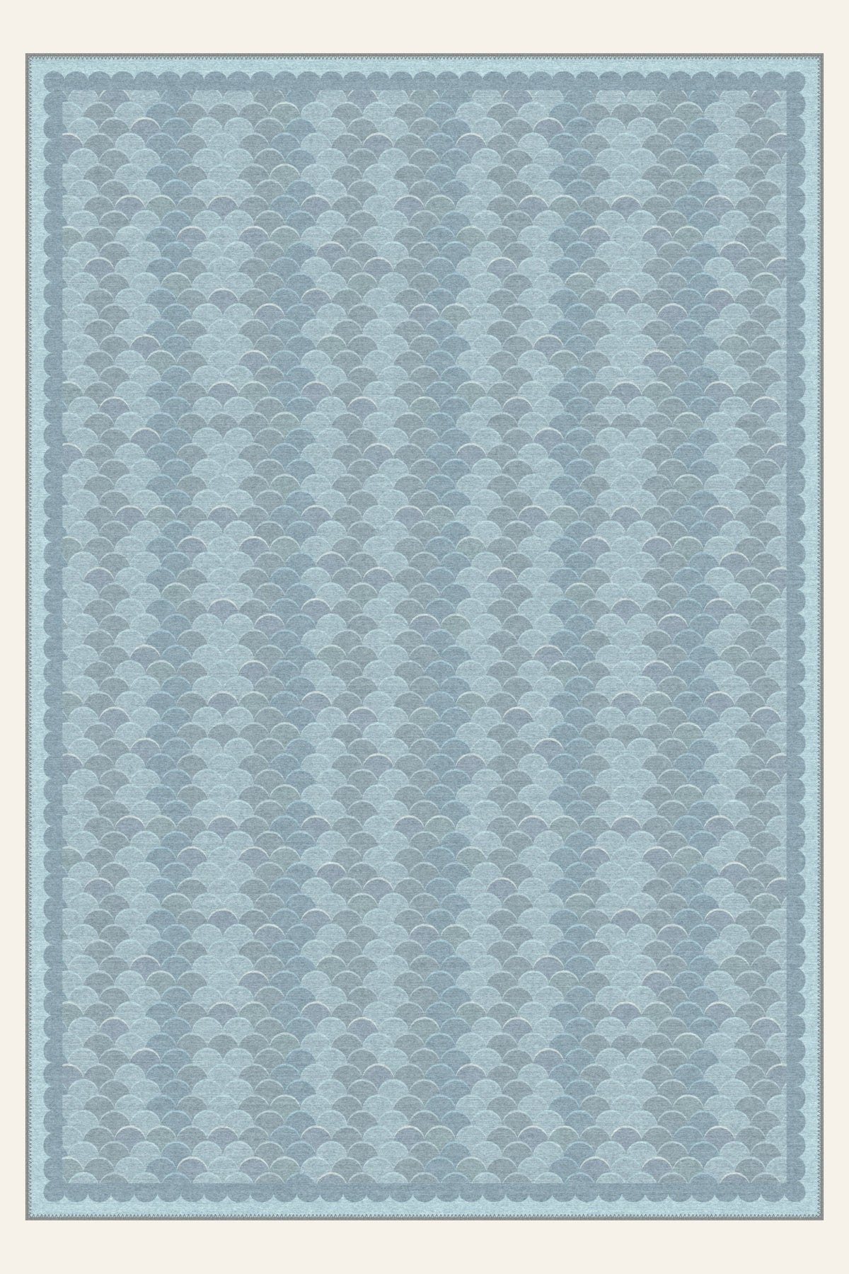 Alfombra lavable Scallop Cascade Frost Blue, forma rectangular, vista superior
