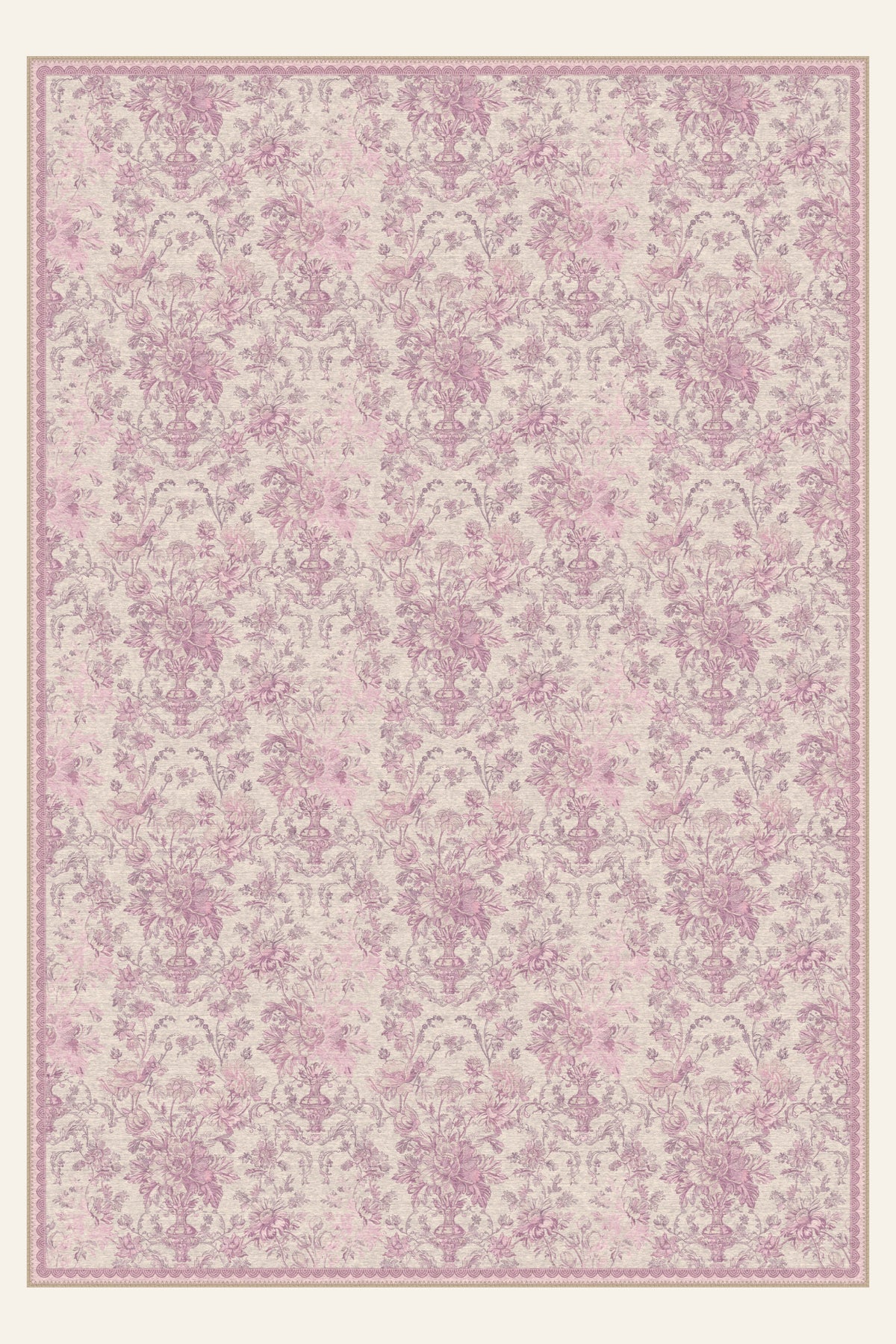 Etched Bouquet Orchid Pink washable rug, rectangle shape, top view
