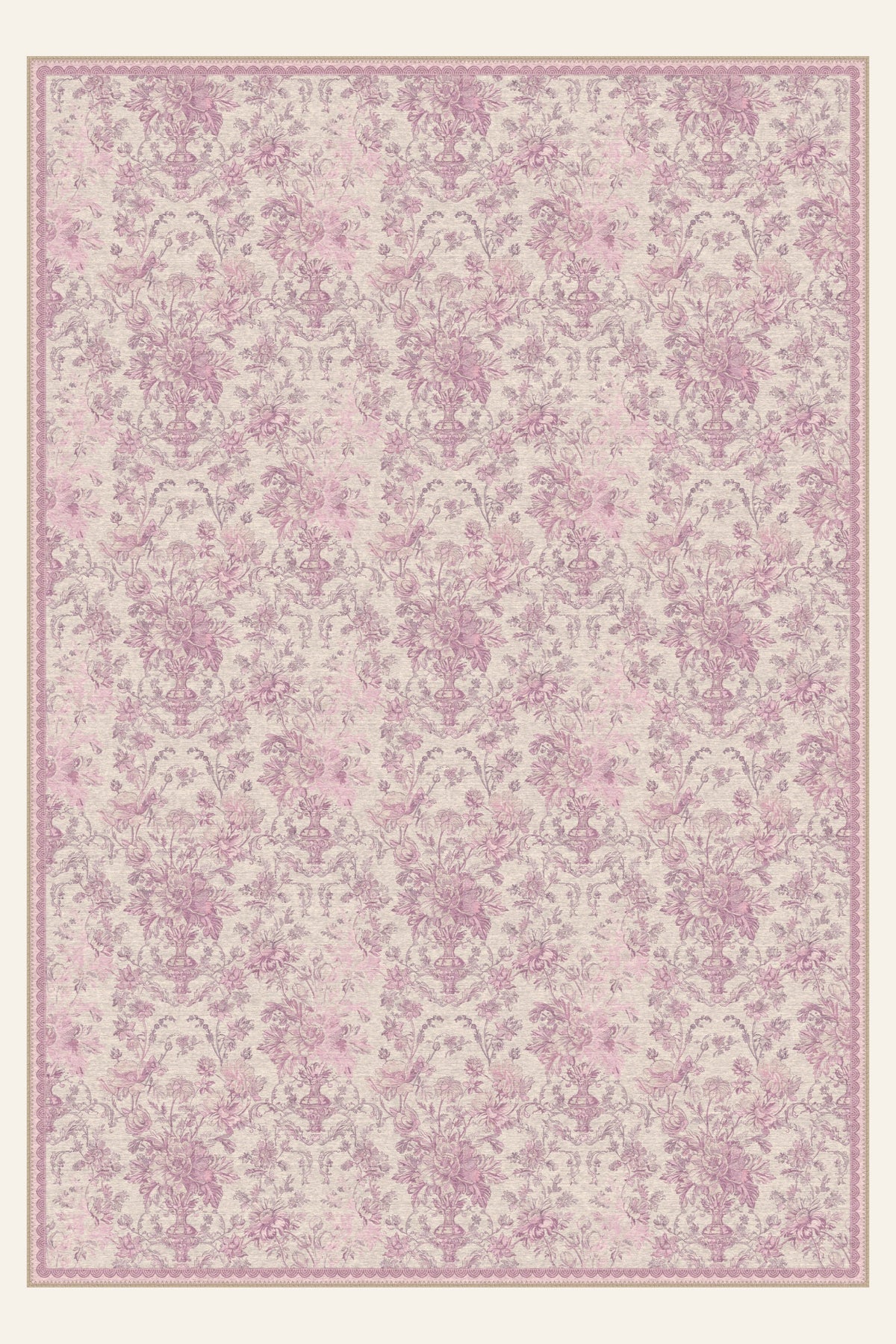 Tapis lavable Etched Bouquet Orchid Pink, forme rectangulaire, vu de dessus