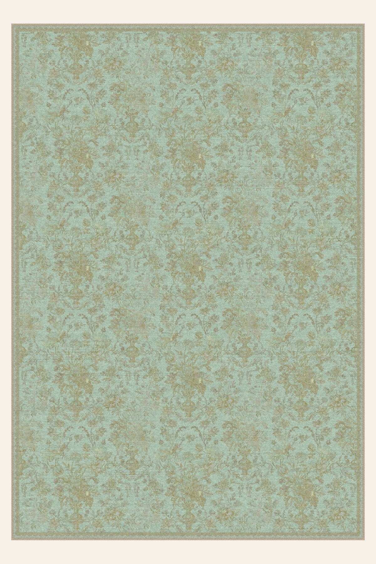 Etched Bouquet Sage washable rug, rectangle shape, top view