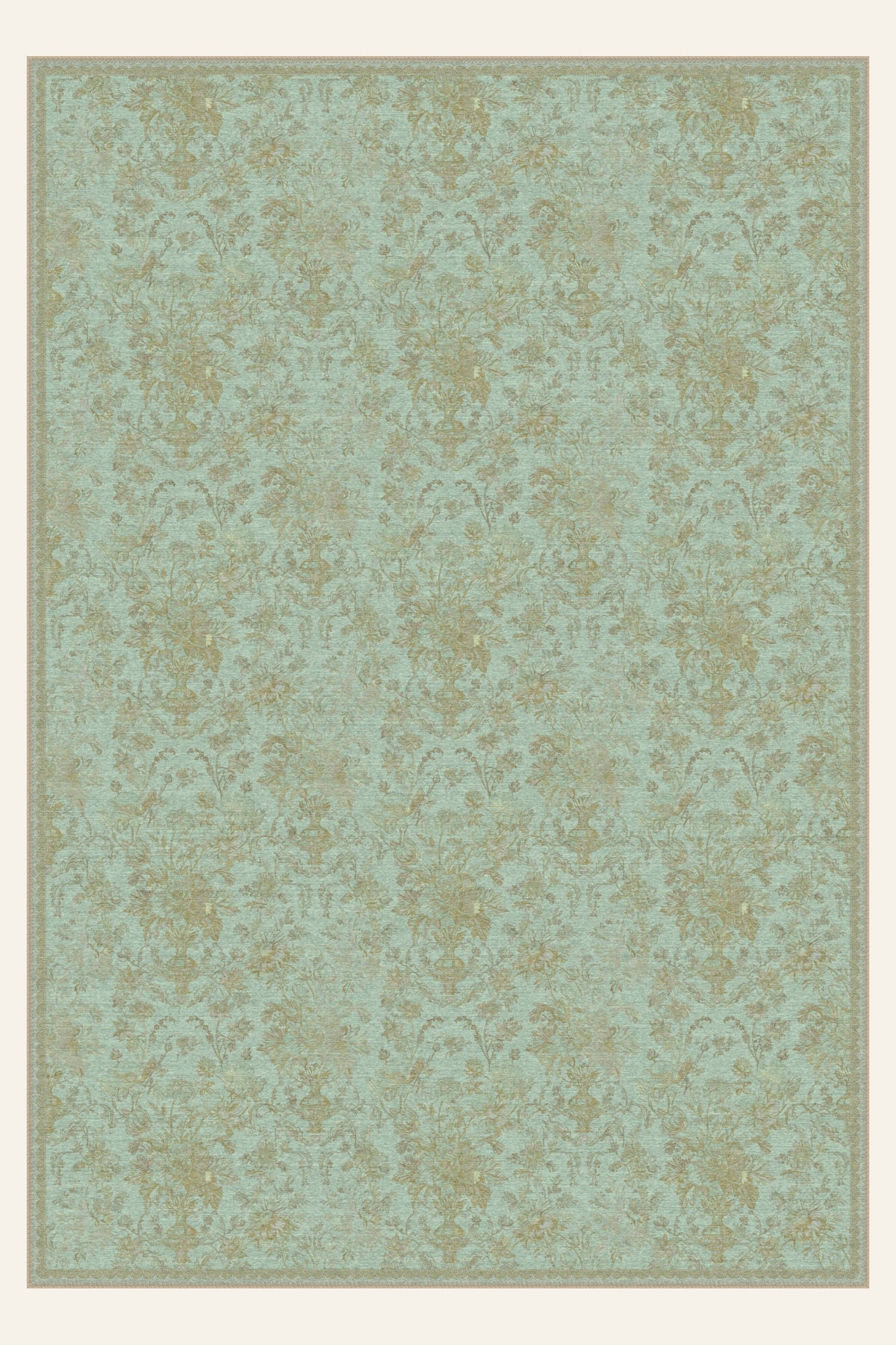 Tapis lavable Etched Bouquet Sage, forme rectangulaire, vu de dessus
