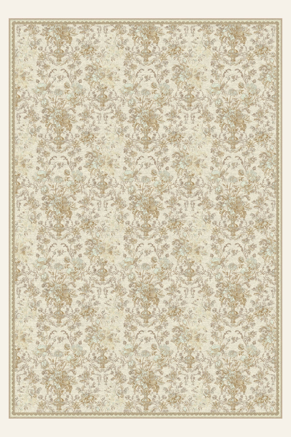 Tapis lavable Etched Bouquet Sand, forme rectangulaire, vu de dessus