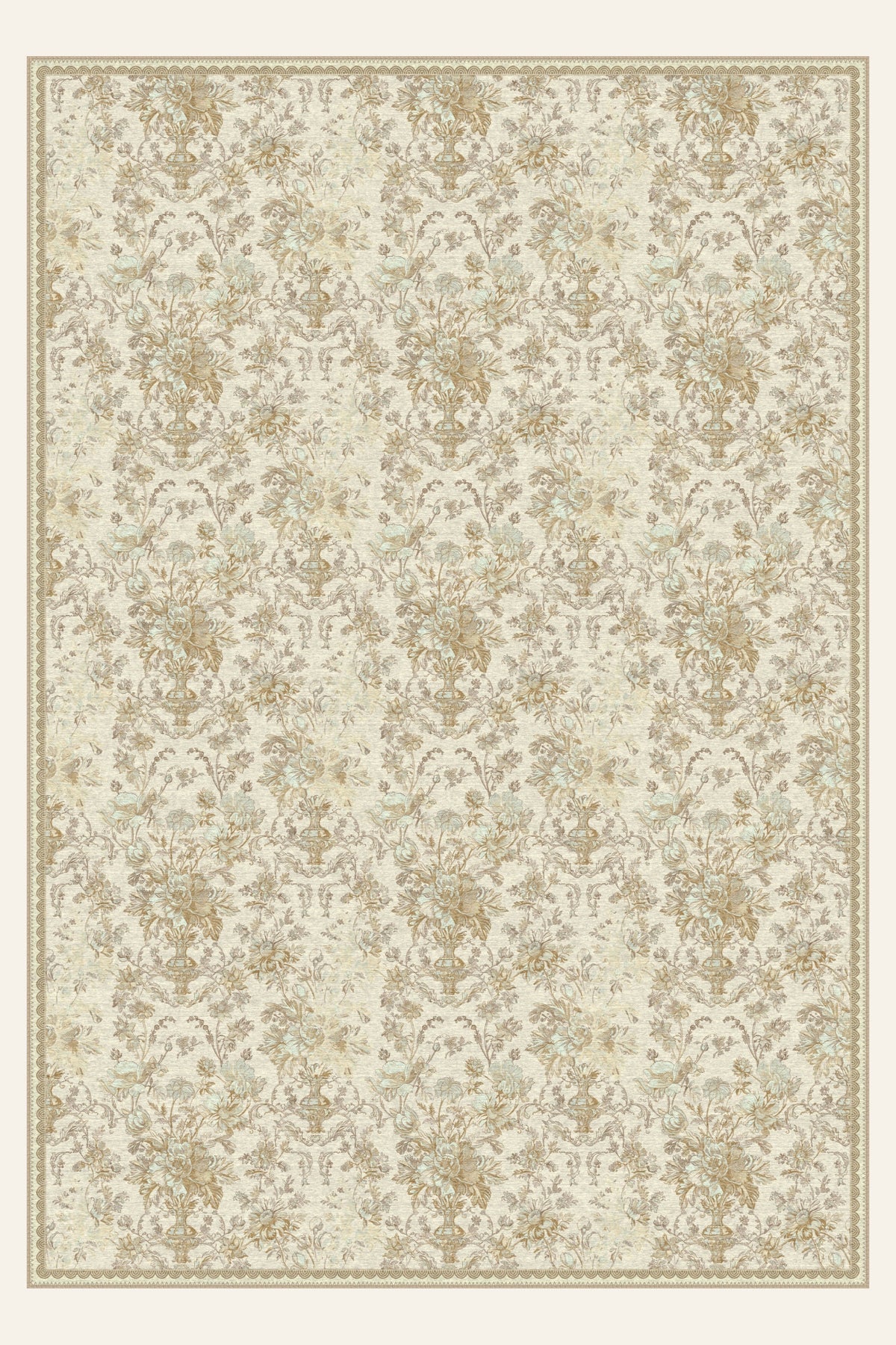 Alfombra lavable Etched Bouquet Sand, forma rectangular, vista superior