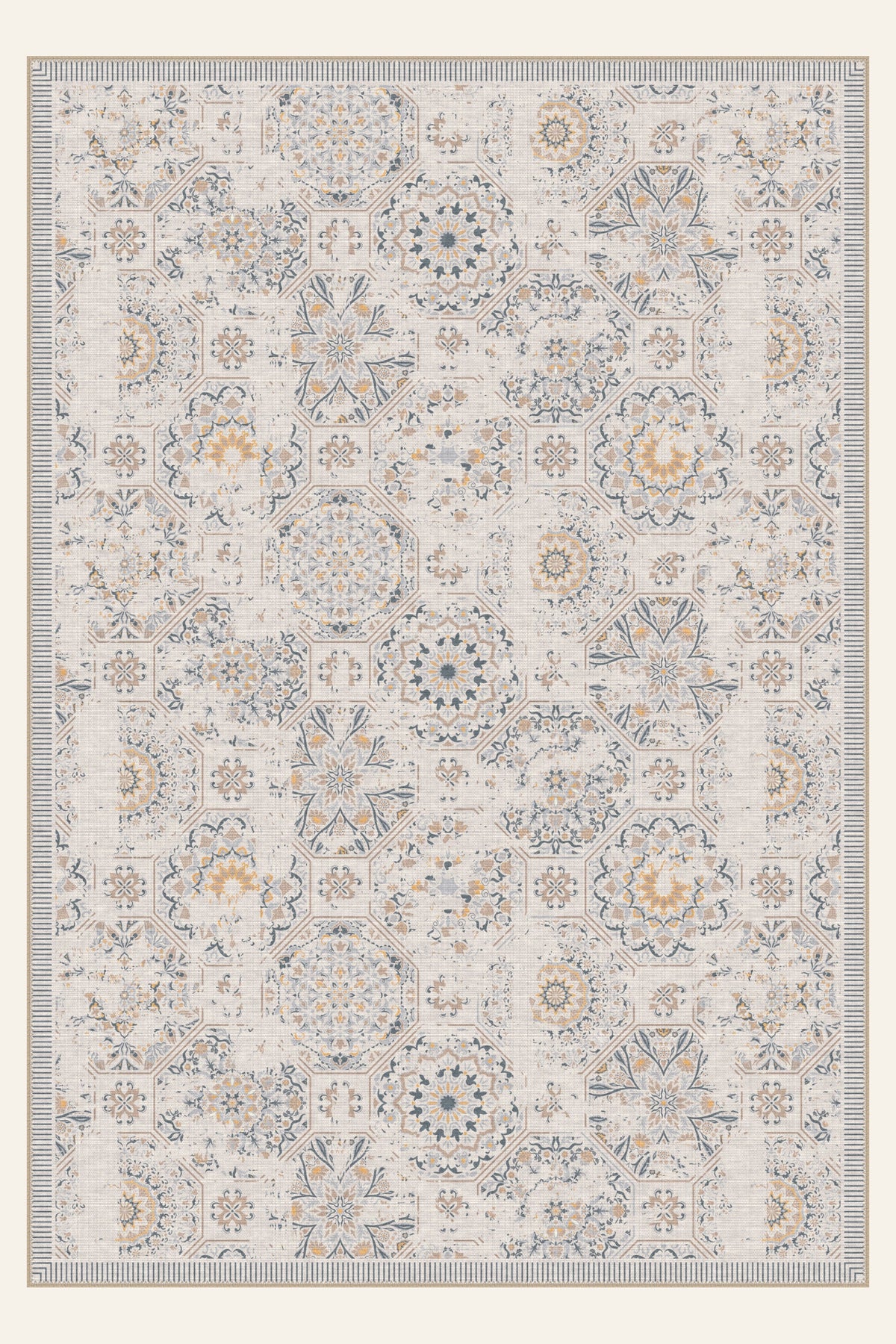 Alfombra lavable Courtyard Tile Ochre, forma rectangular, vista superior