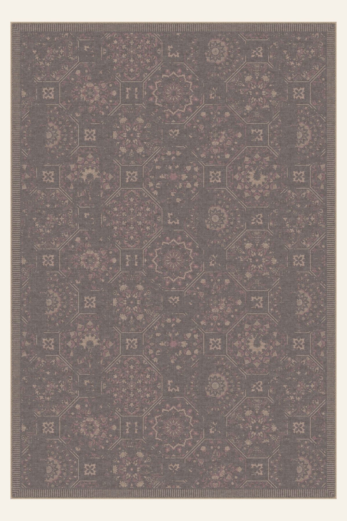 Courtyard Tile Taupe washable rug, rectangle shape, top view