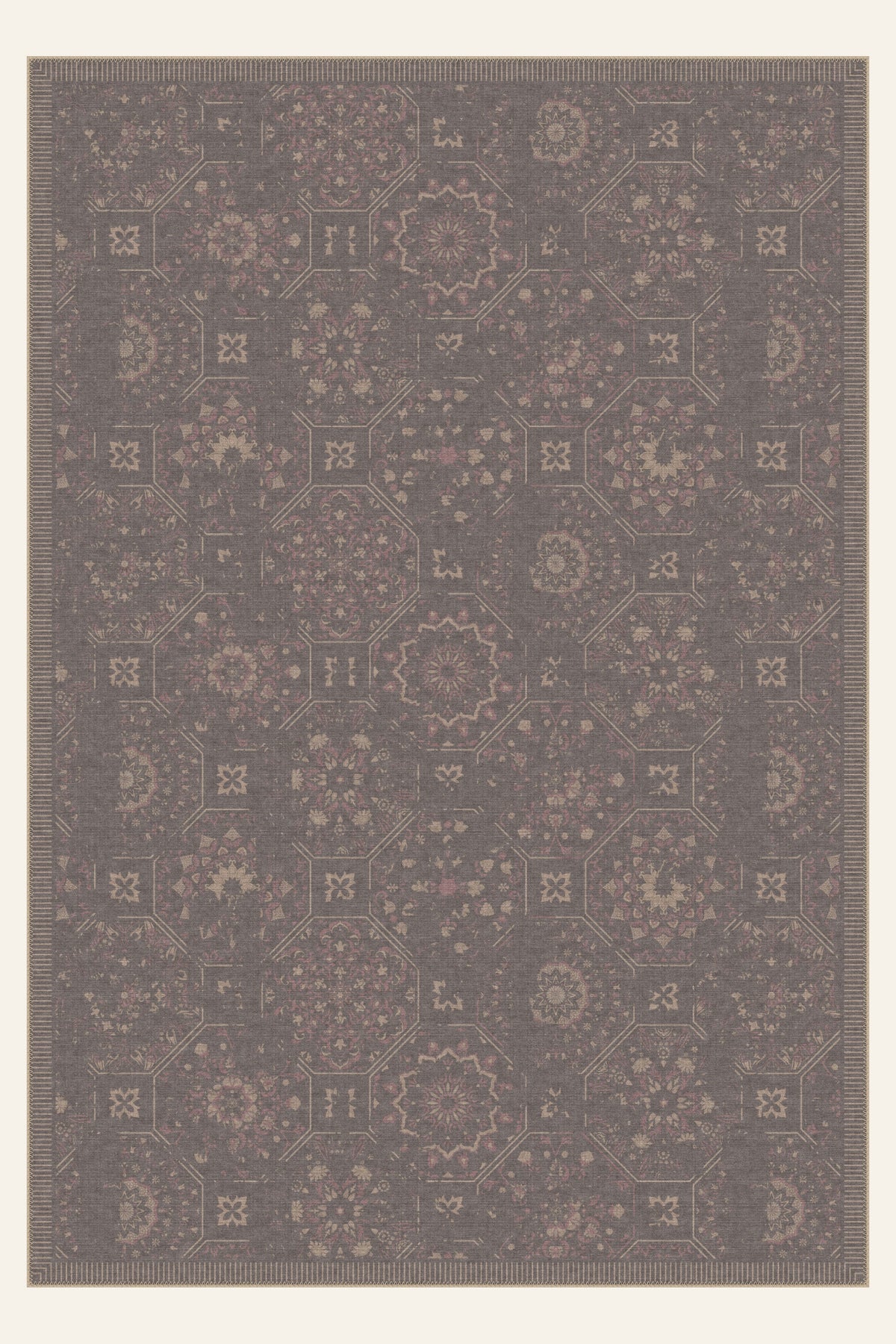 Wasbaar vloerkleed Courtyard Tile Taupe, rechthoekige vorm, bovenaanzicht