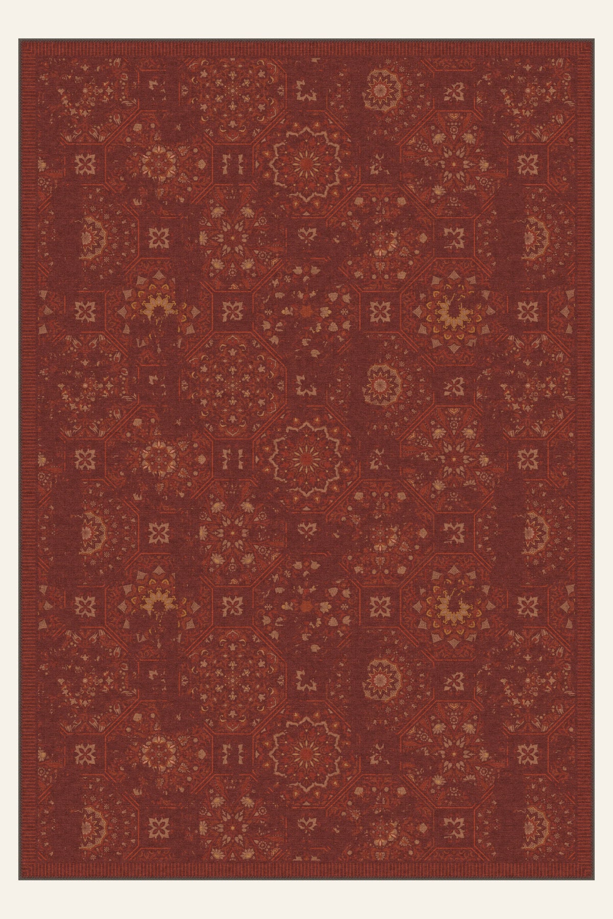Courtyard Tile Brick Red washable rug, rectangle shape, top view