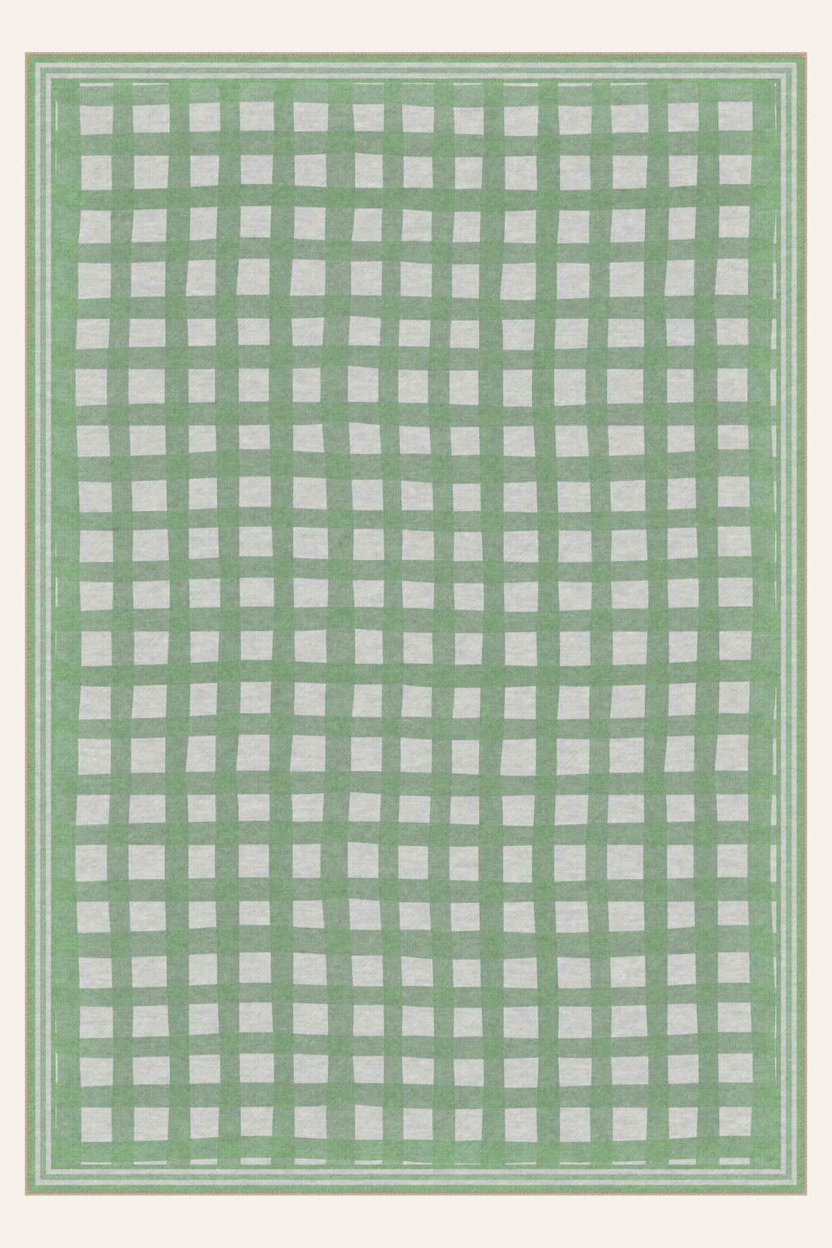 Tappeto lavabile Painted Gingham Leaf Green, forma rettangolare, vista dall'alto