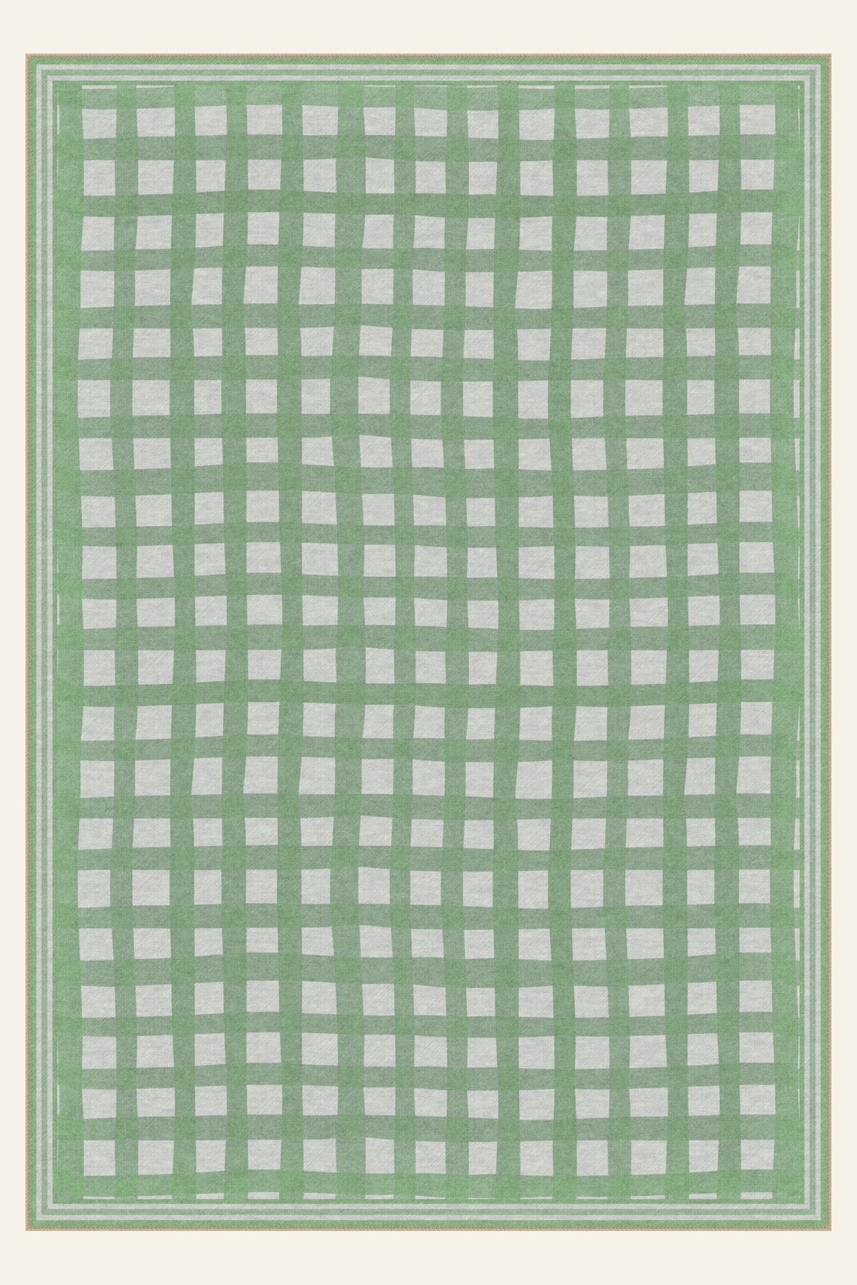 Tappeto lavabile Painted Gingham Leaf Green, forma rettangolare, vista dall'alto