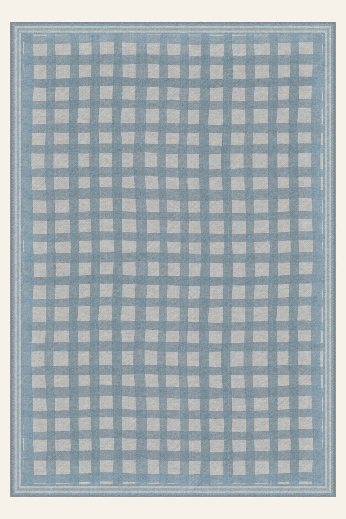 Tappeto lavabile Painted Gingham Dusty Blue, forma rettangolare, vista dall'alto