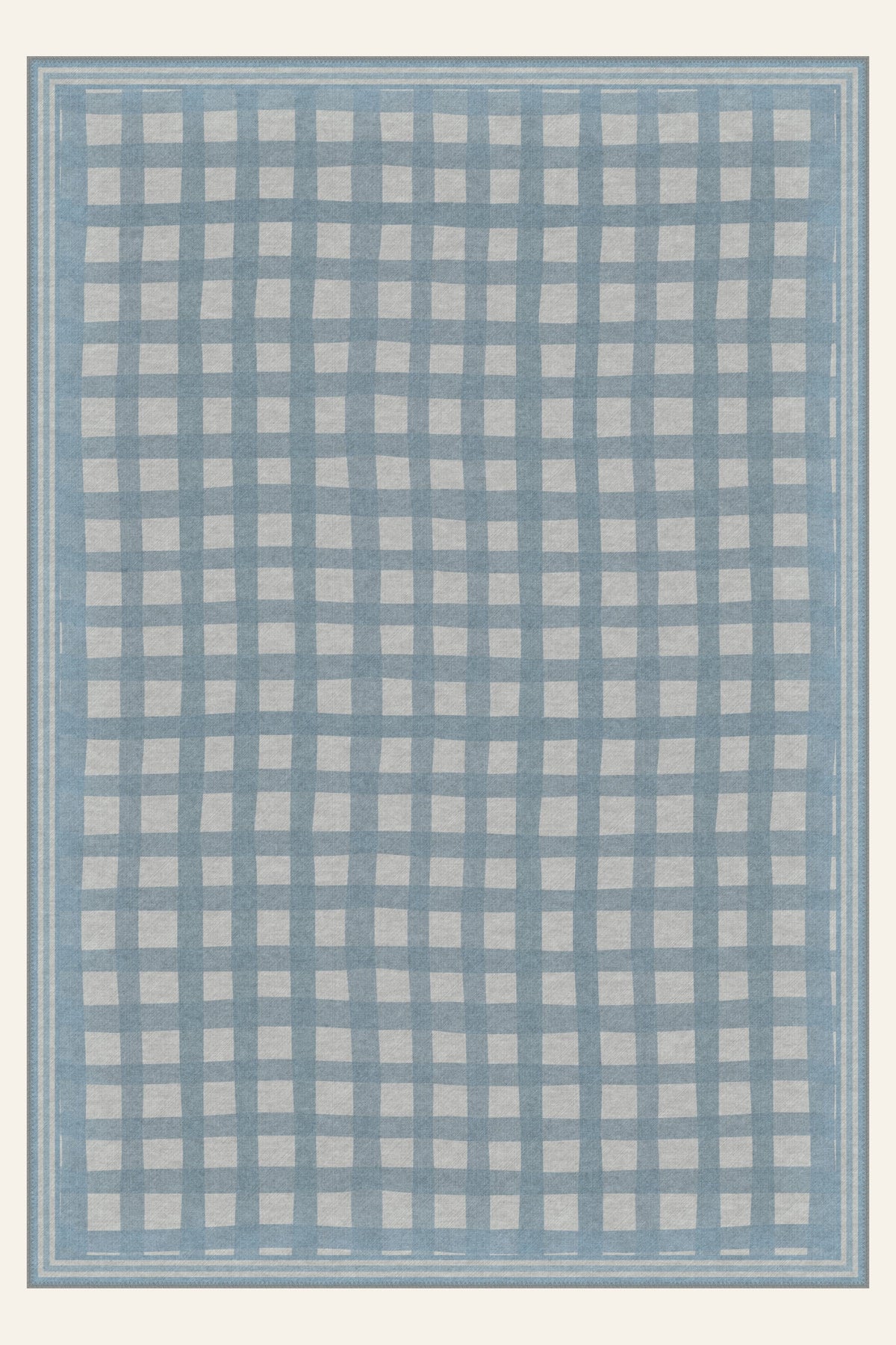 Tapis lavable Painted Gingham Dusty Blue, forme rectangulaire, vu de dessus