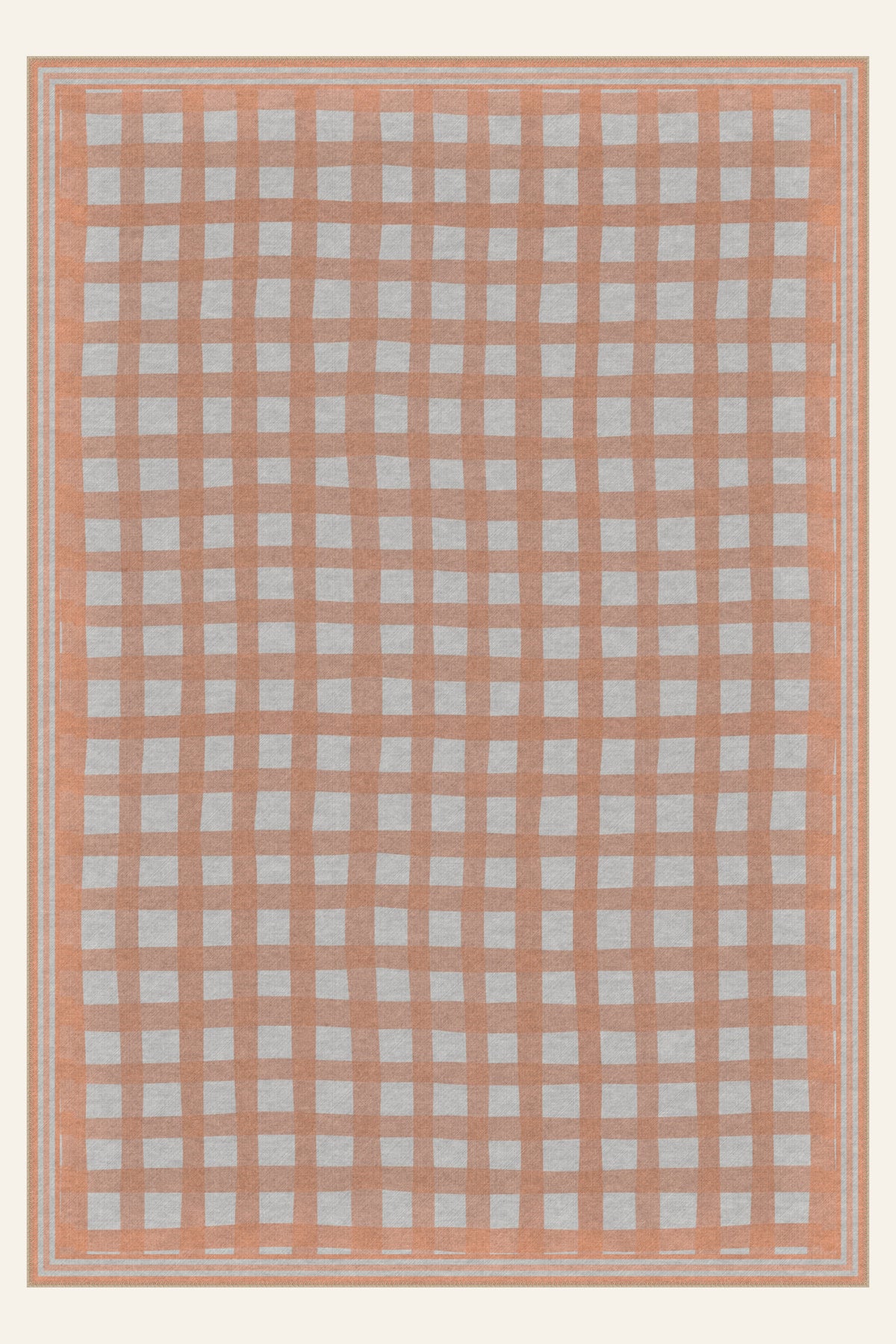 Painted Gingham Coral washable rug, rectangle shape, top view