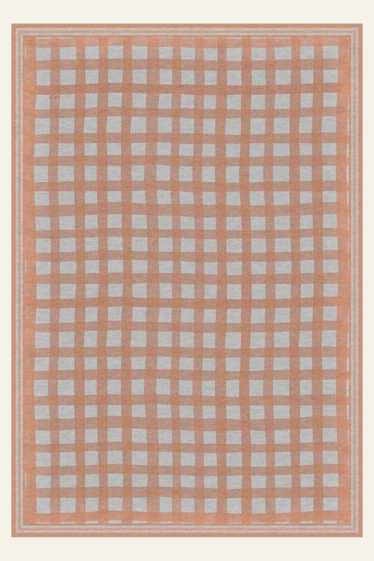 Painted Gingham Coral washable rug, rectangle shape, top view