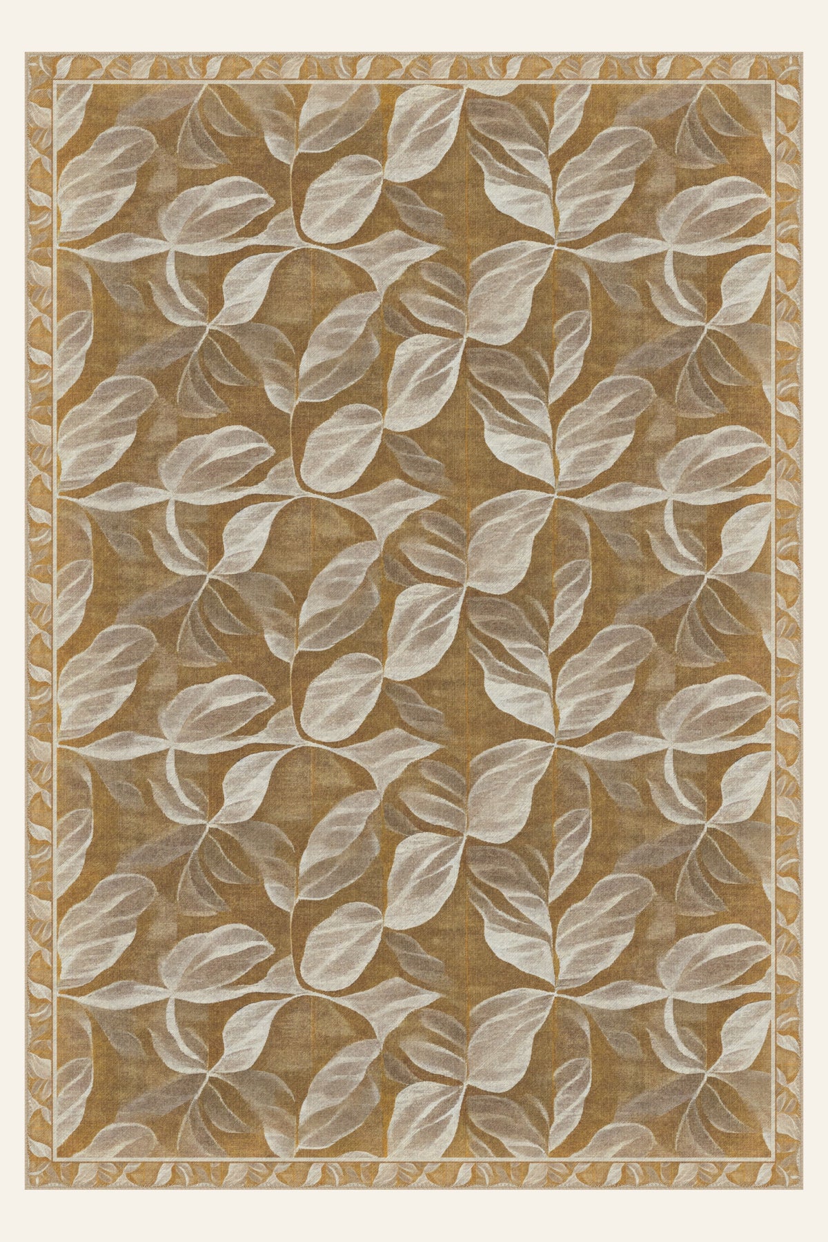 Leaf Veil Ochre washable rug, rectangle shape, top view