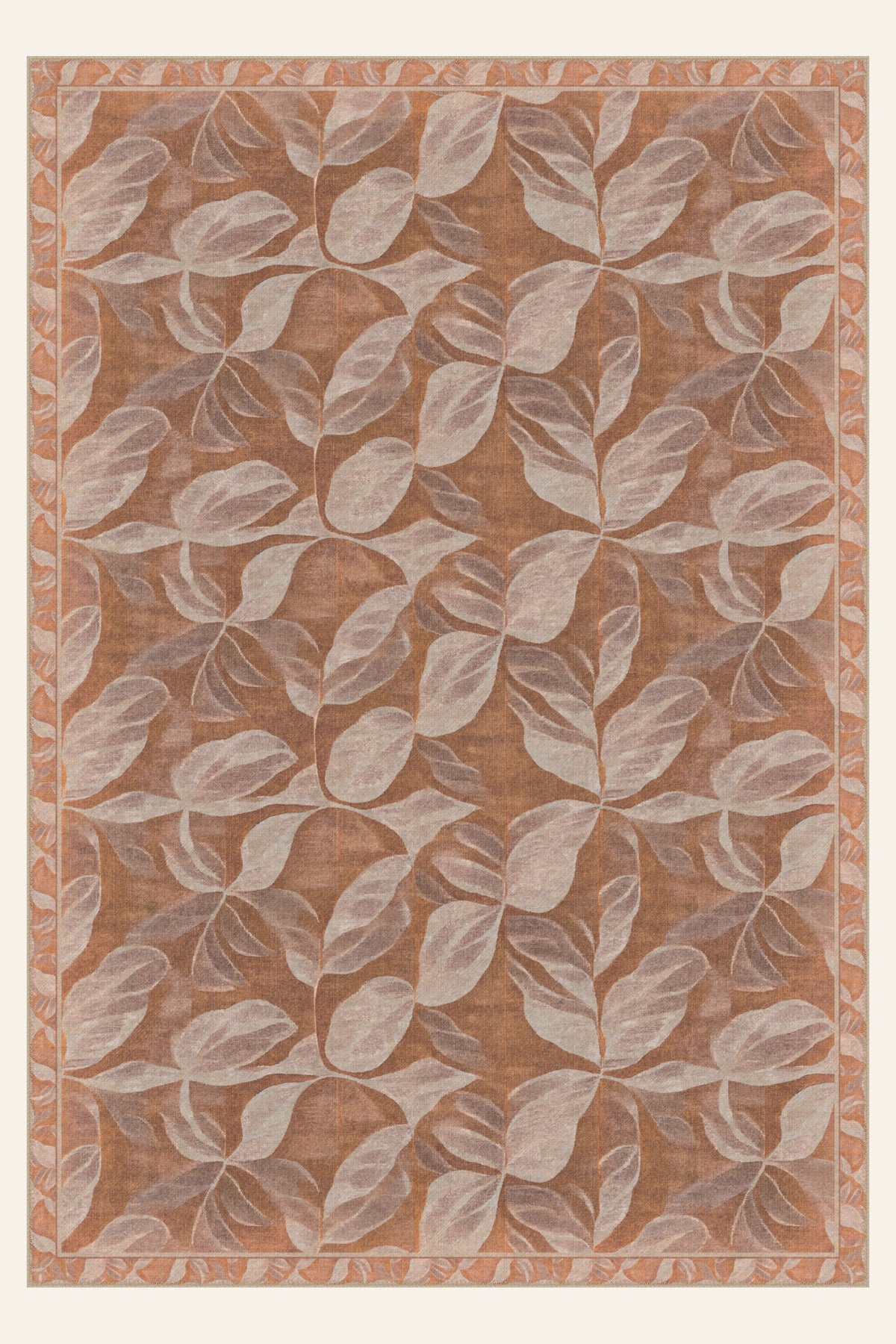 Tappeto lavabile Leaf Veil Terracotta, forma rettangolare, vista dall'alto