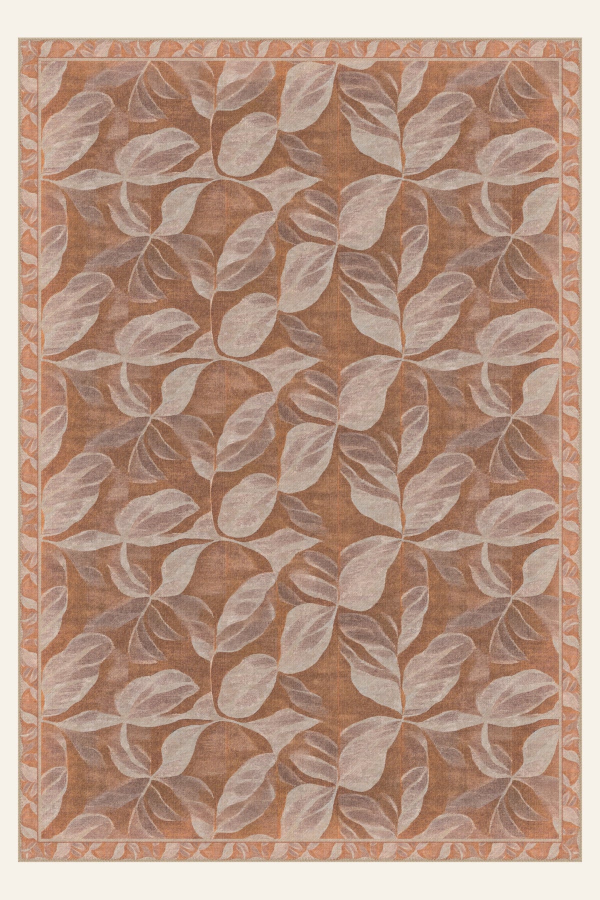 Tappeto lavabile Leaf Veil Terracotta, forma rettangolare, vista dall'alto