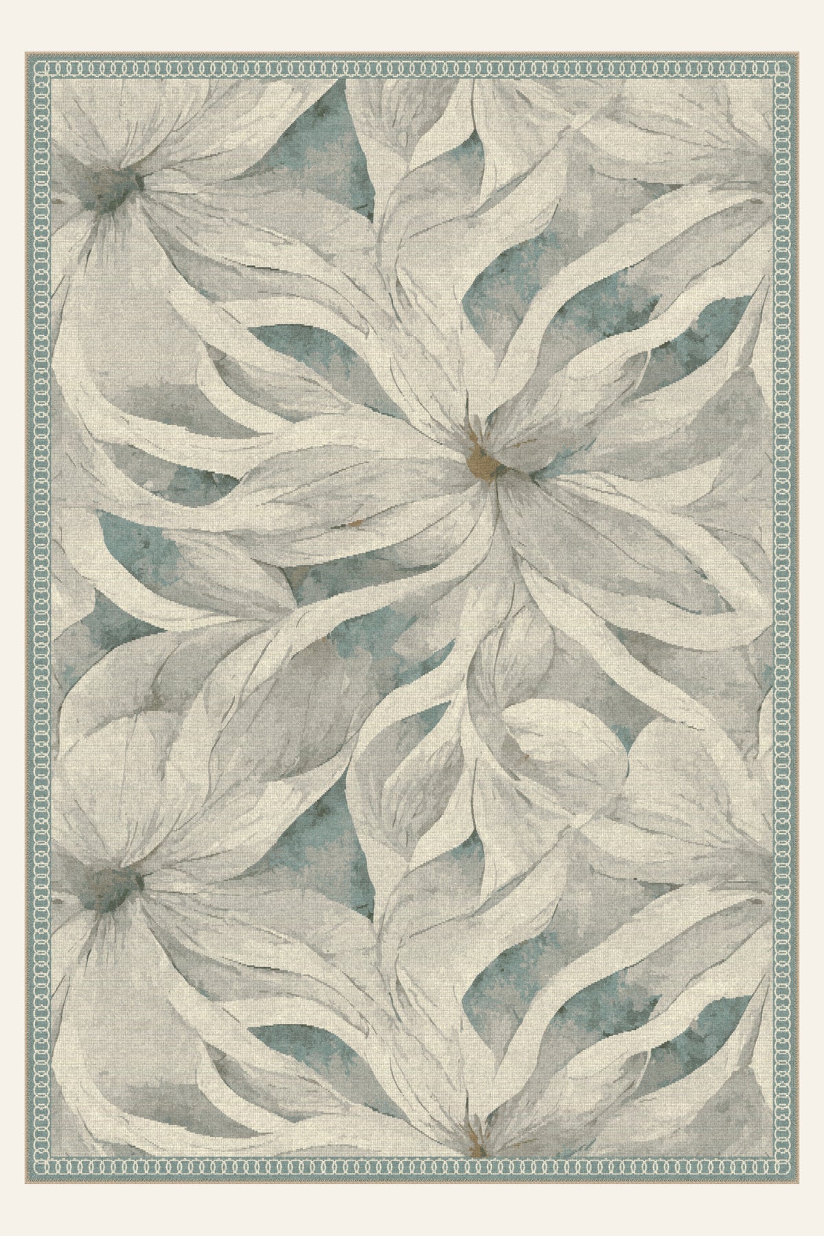 Tapis lavable Blossom Drift Sea Glass, forme rectangulaire, vu de dessus